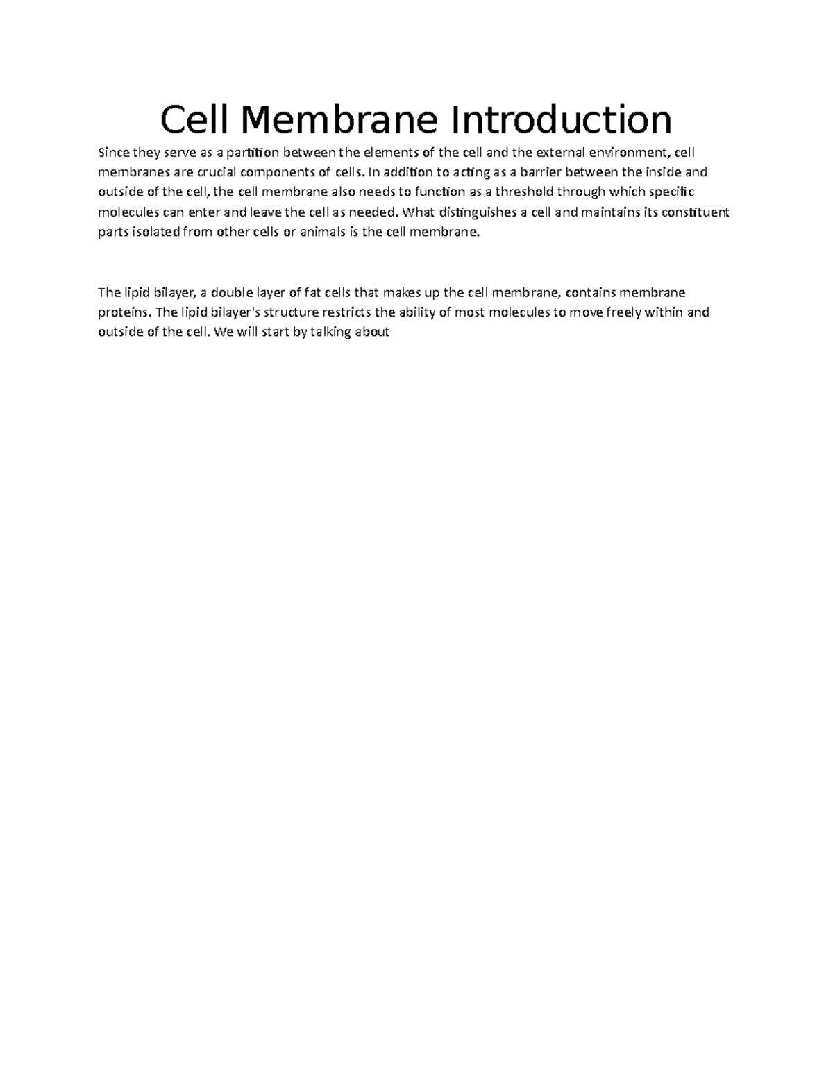 Cell Membrane Introduction - Cell Membrane Introduction Since they ...