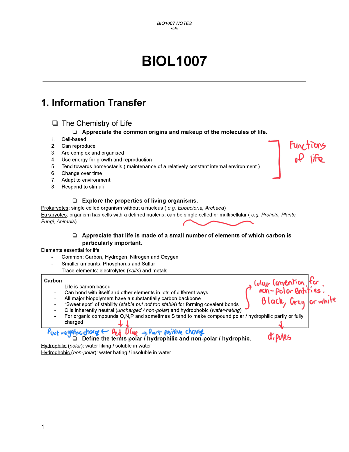 Biol1007 Notes 2021 4 - $/$ %,2/ ,QIRUPDWLRQ 7UDQVIHU 䙘 7KH &KHPLVWU ...