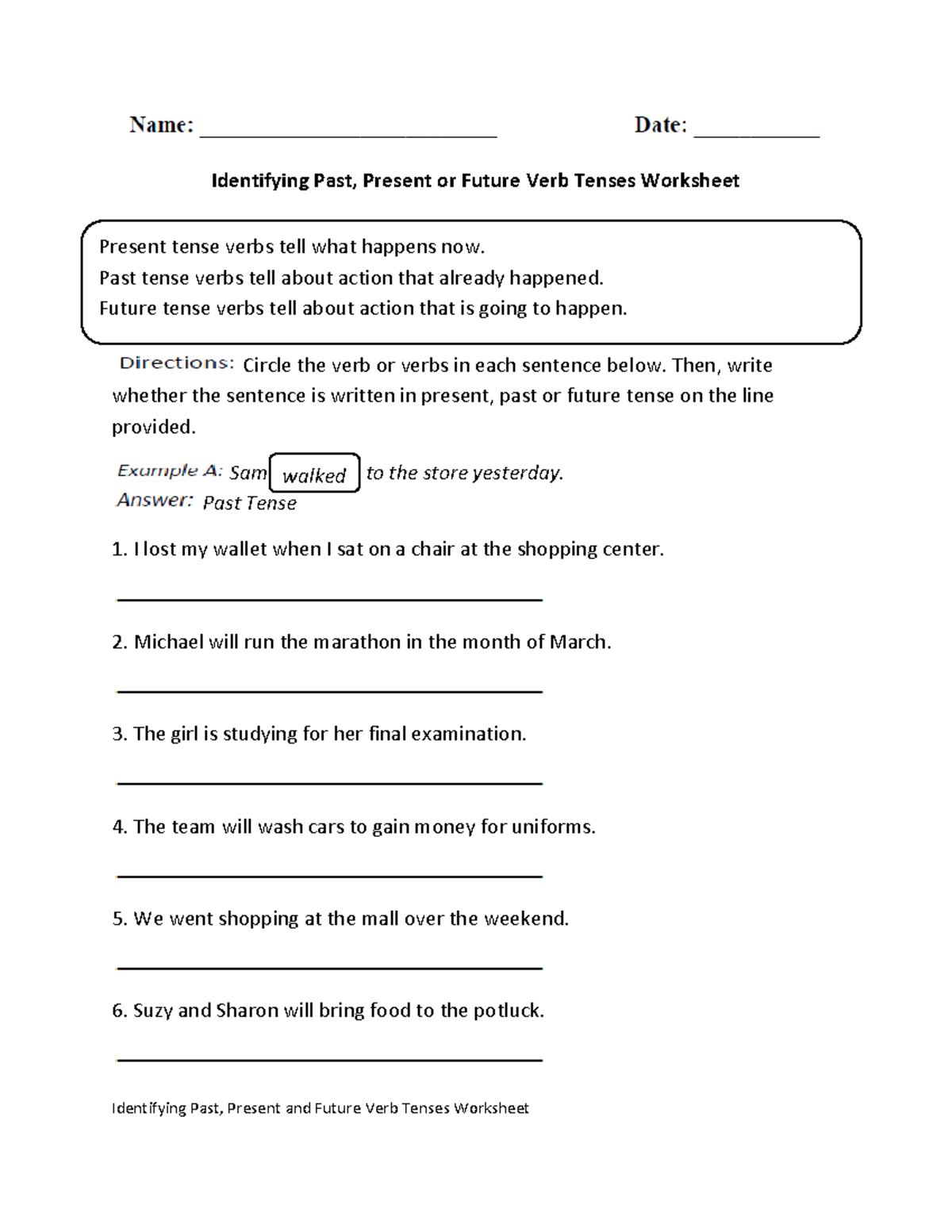Identifying Past Present Future Verb Tenses 2 - Identifying Past ...