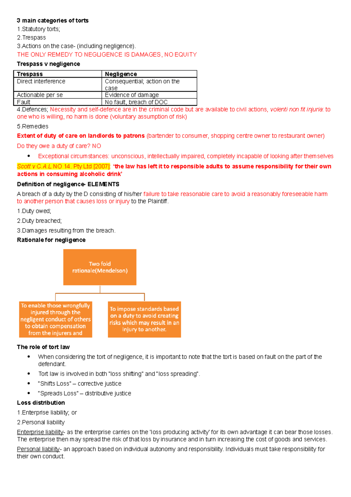 1. Torts B Intro To Negligence - 3 Main Categories Of Torts 1 Torts; 2 ...