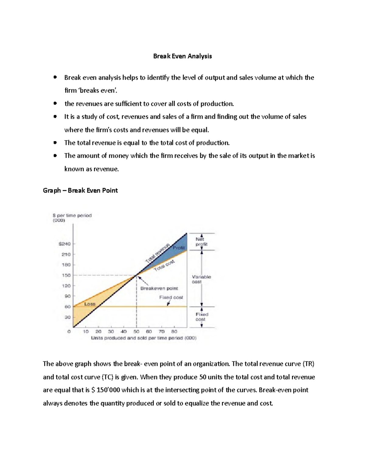 Break Even Analysis - The Revenues Are Sufficient To Cover All Costs Of 