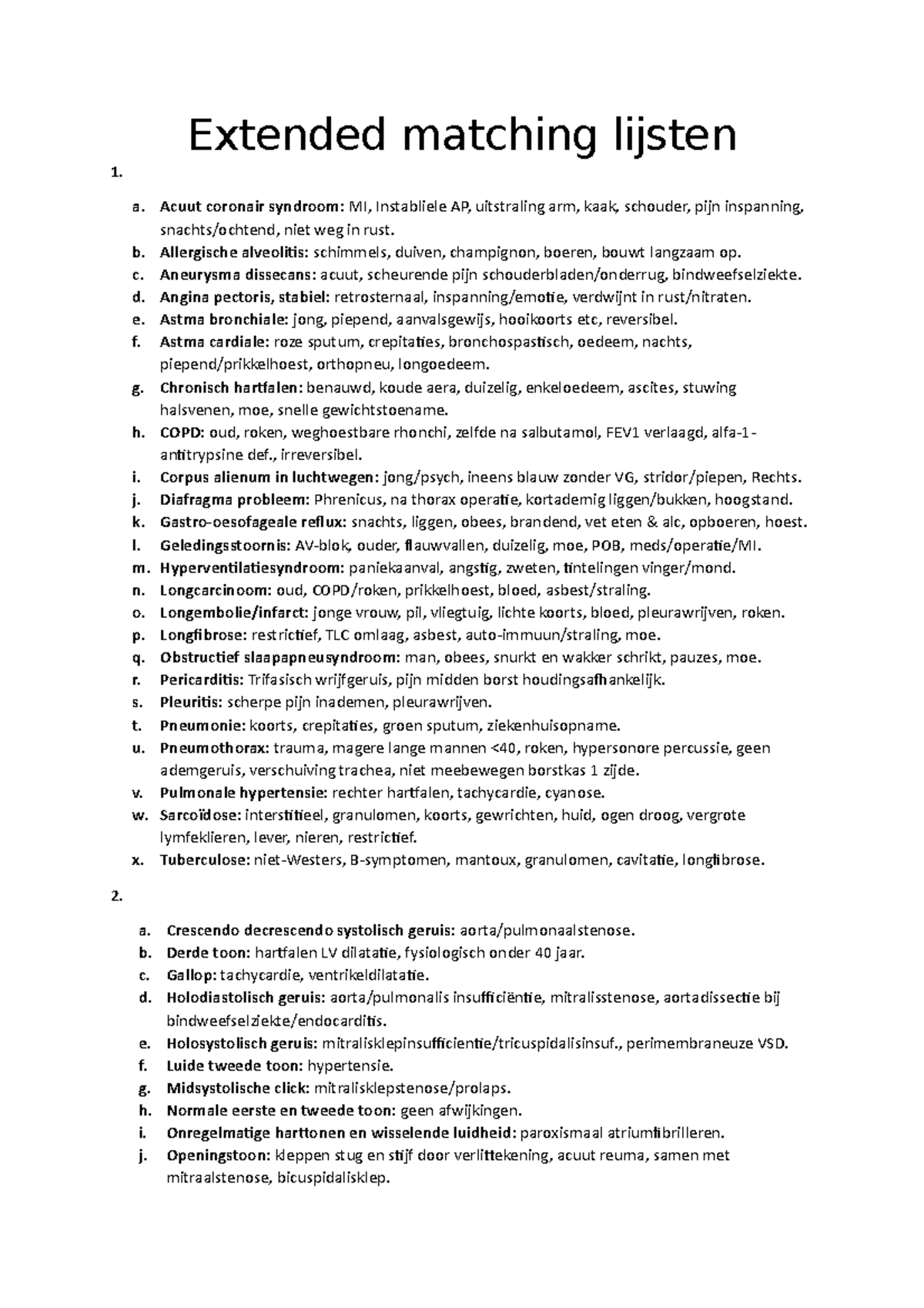 EM lijsten Borst en Nier uitgewerkt - Extended matching lijsten 1. a ...