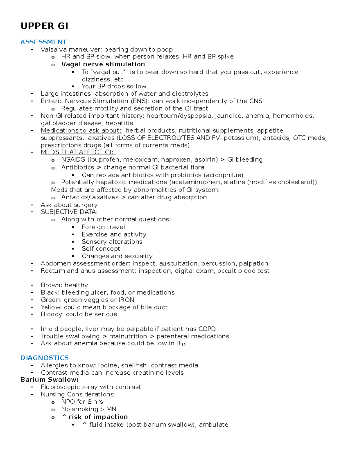 UNIT 4 Notes - UPPER GI ASSESSMENT Valsalva maneuver: bearing down to ...