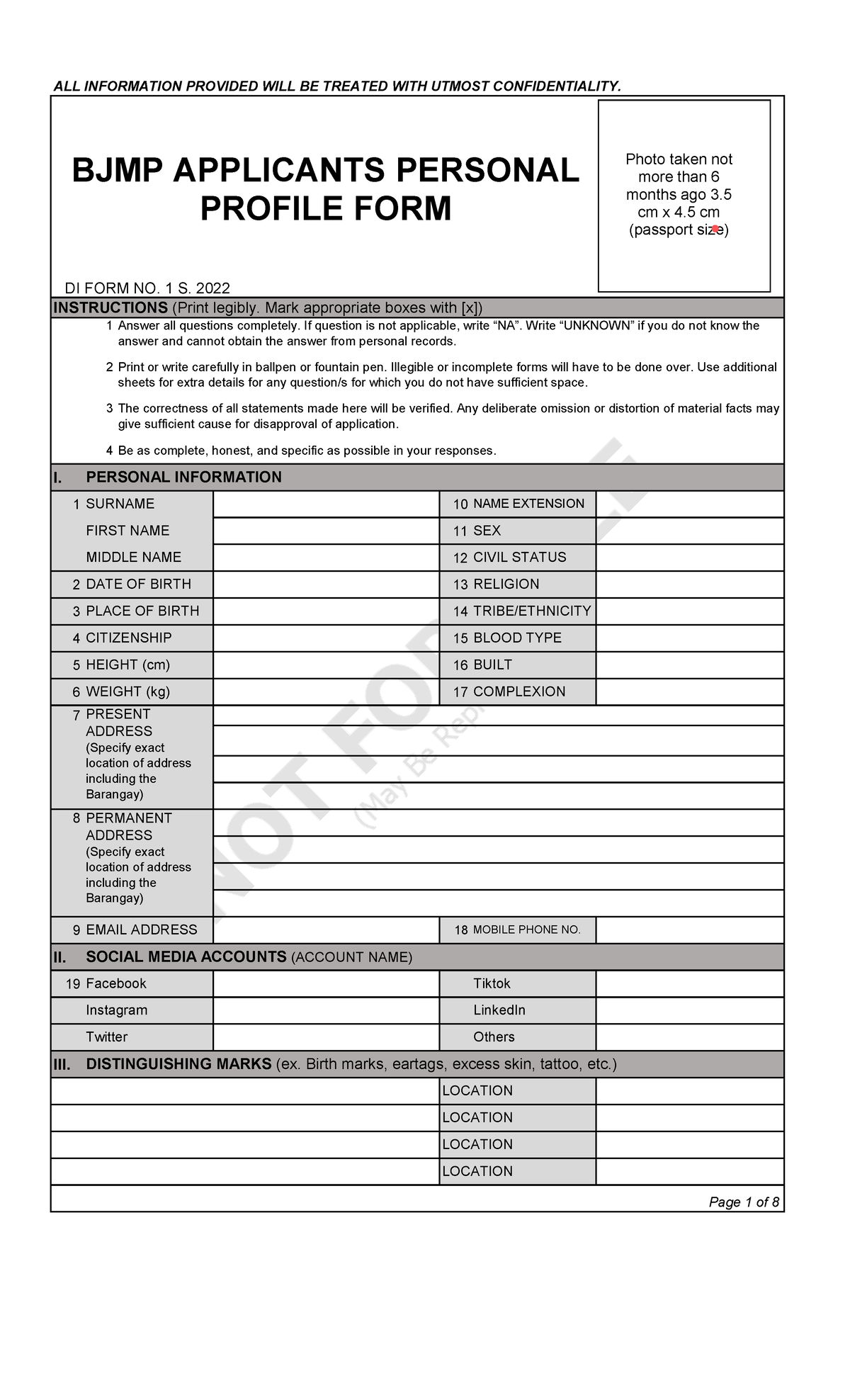 BJMP-Applicants-Personal-Profile-Form - 1 2 3 4 I. 1 10 11 12 2 13 3 14 ...