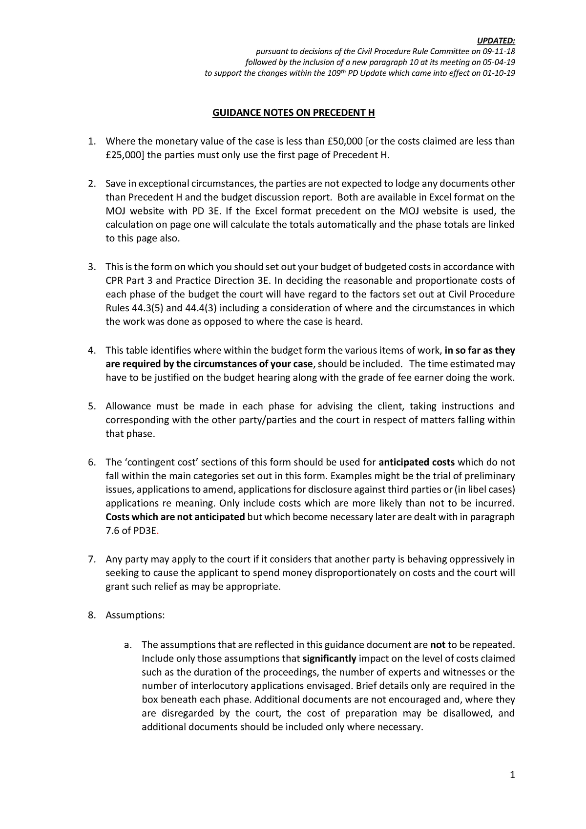 Precedent H guidance Notes - pursuant to decisions of the Civil ...