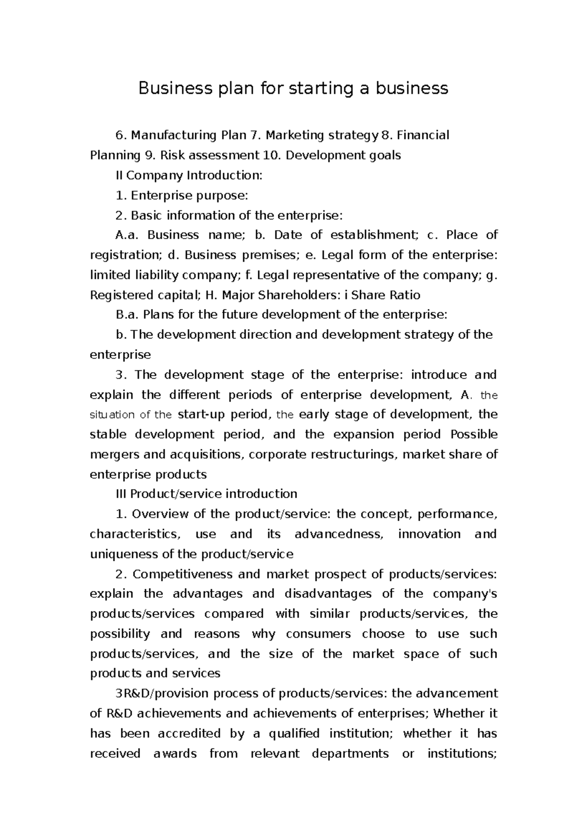 Business plan for starting a business Business plan for starting a