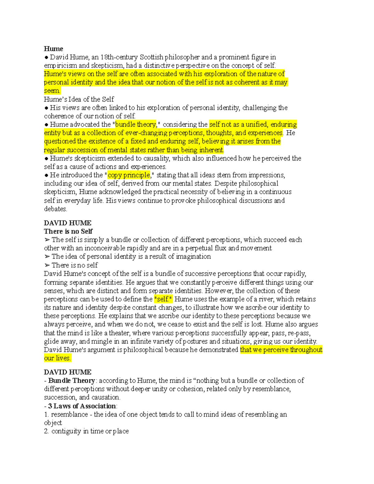 Hume DAVID HUME PHILOSOPHICAL PERSPECTIVE OF THE SELF. Hume David