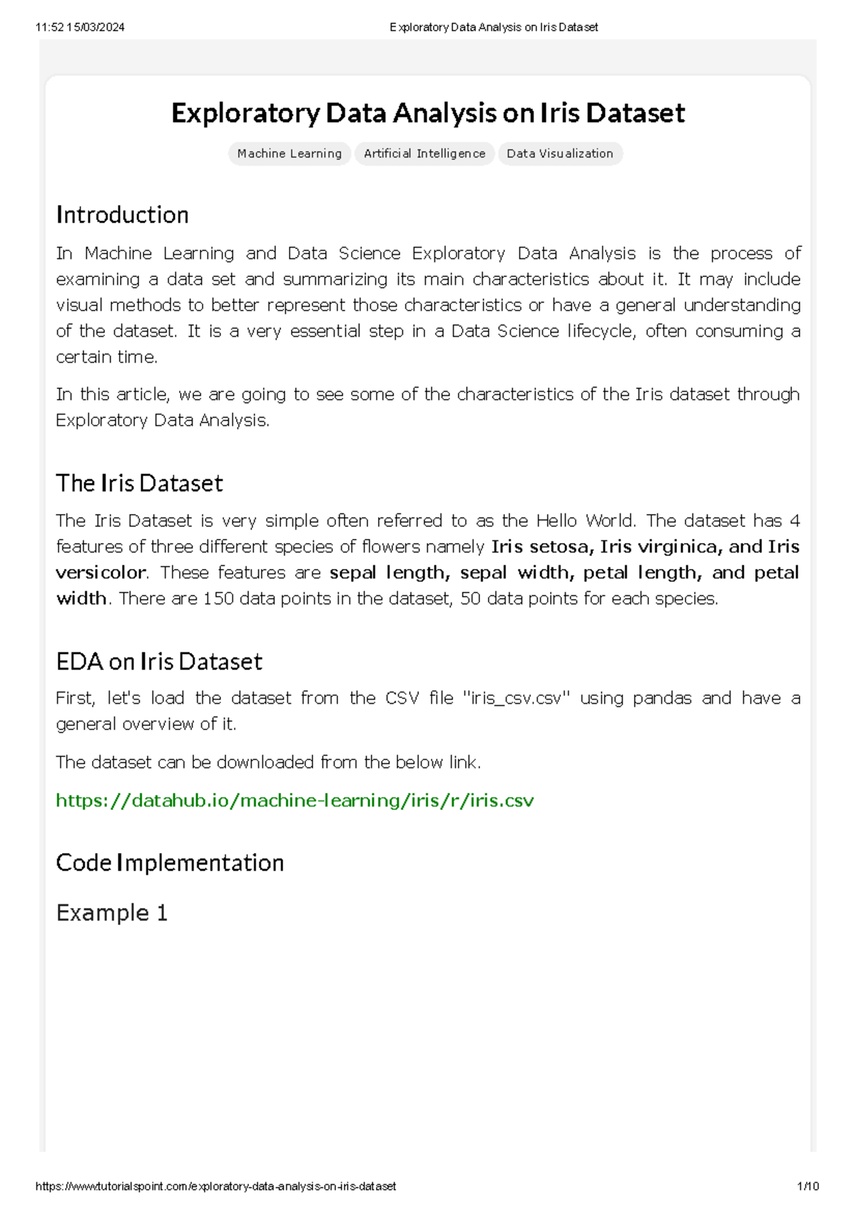 Exploratory Data Analysis on Iris Dataset - It may include visual ...