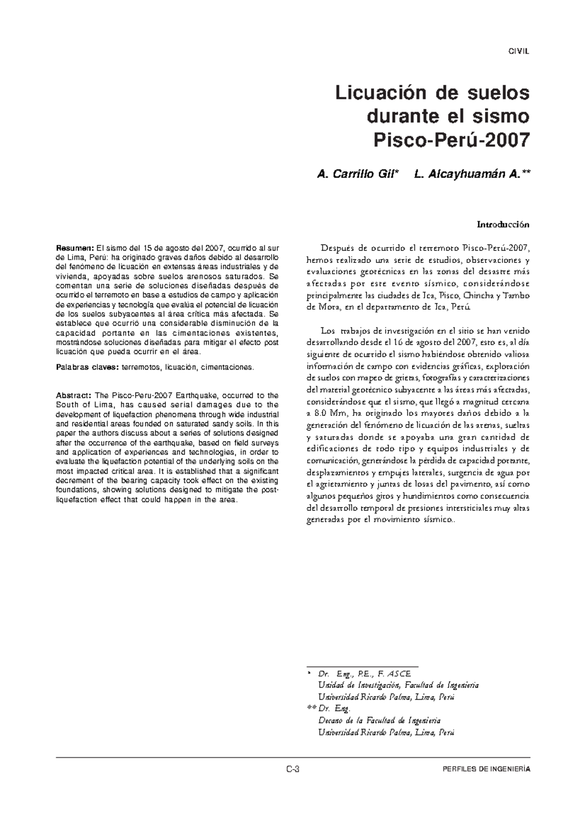 Control 3DE Lectura N3 - geotecnia - C-3 PERFILES DE INGENIERÍA  Introducción Después de ocurrido el - Studocu