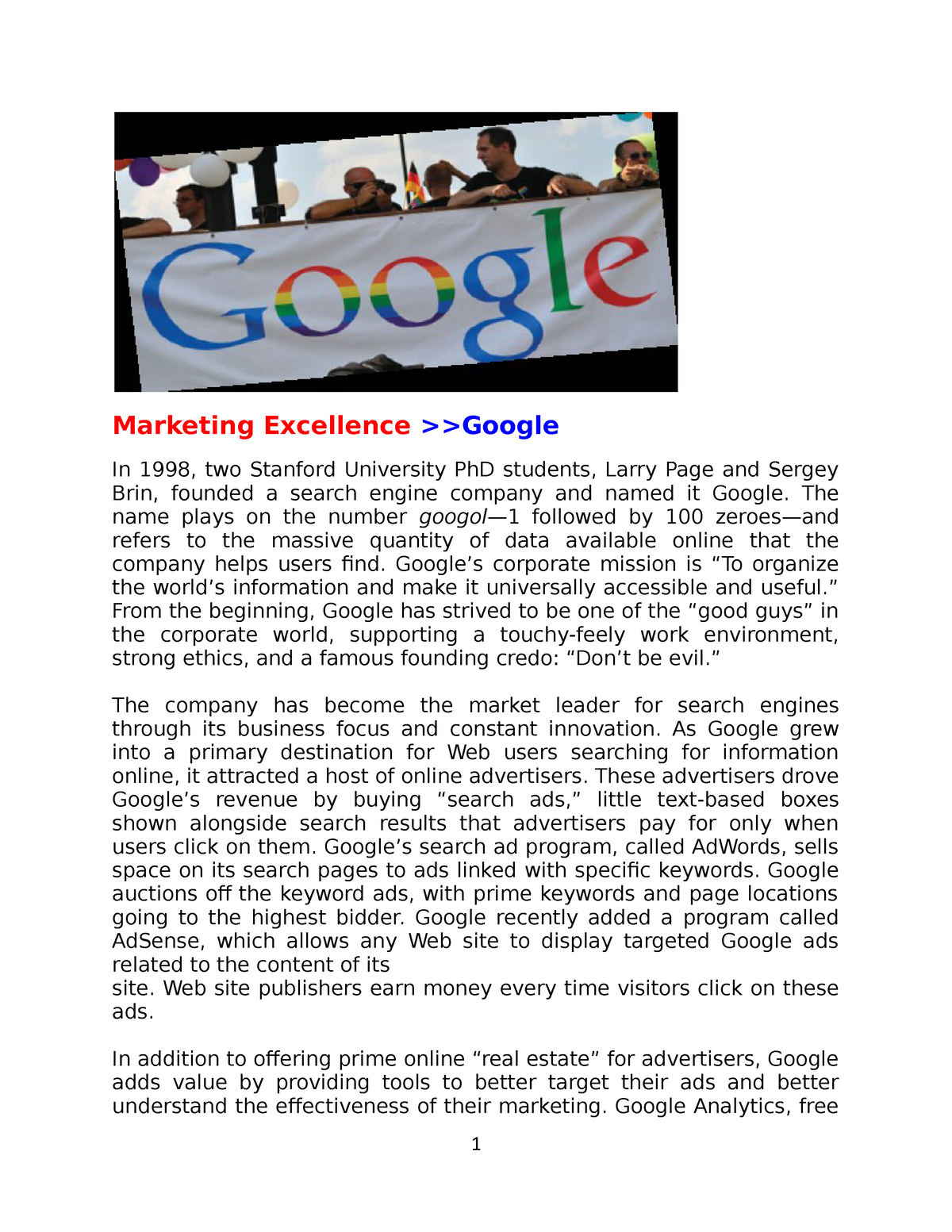 marketing excellence google case study solution