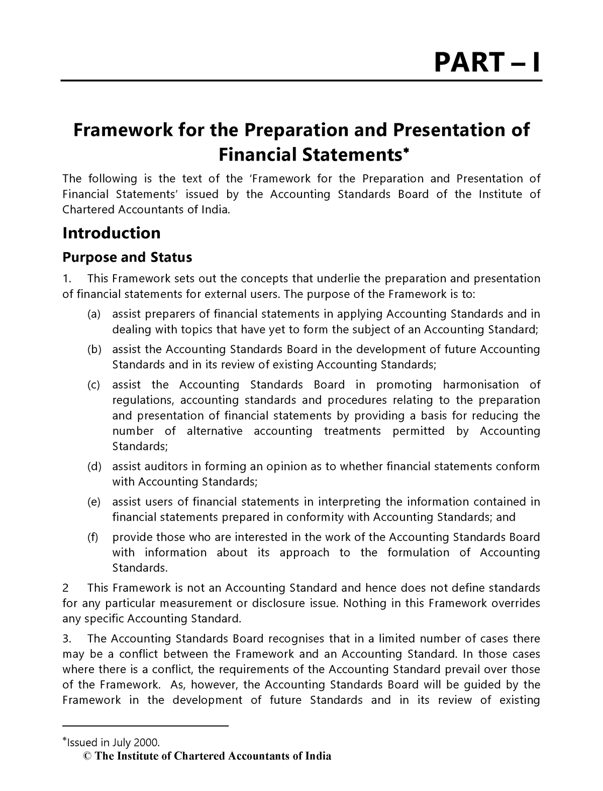 Accounting Pronouncements part 1 PART I Framework for the