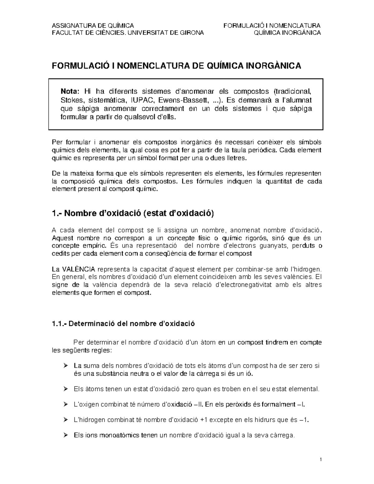 Nomenclatura Formulacio-QI - ASSIGNATURA DE QUÍMICA FACULTAT DE ...