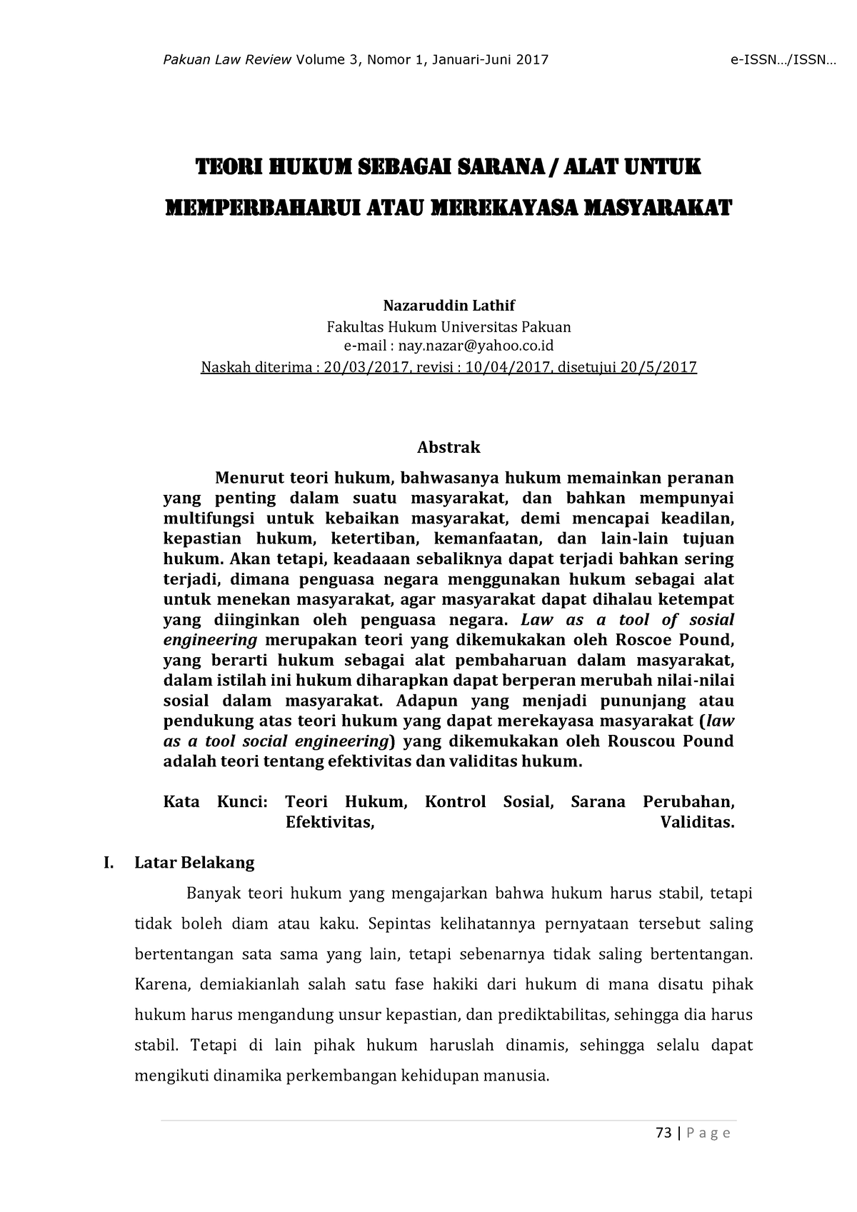 402 1157 1 SM - Hukum Agraria - TEORI HUKUM SEBAGAI SARANA / ALAT UNTUK ...