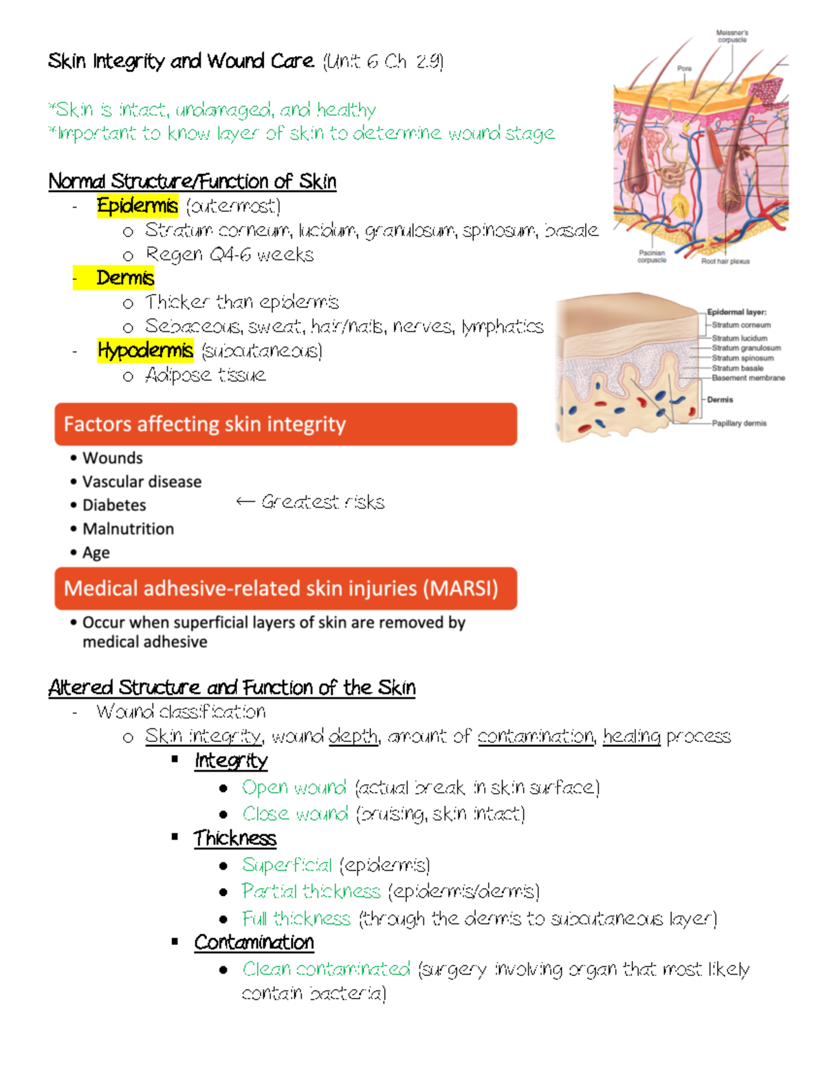 Skin Integrity and Wound Care unit 6 - 29) *Skin is intact, undamaged ...