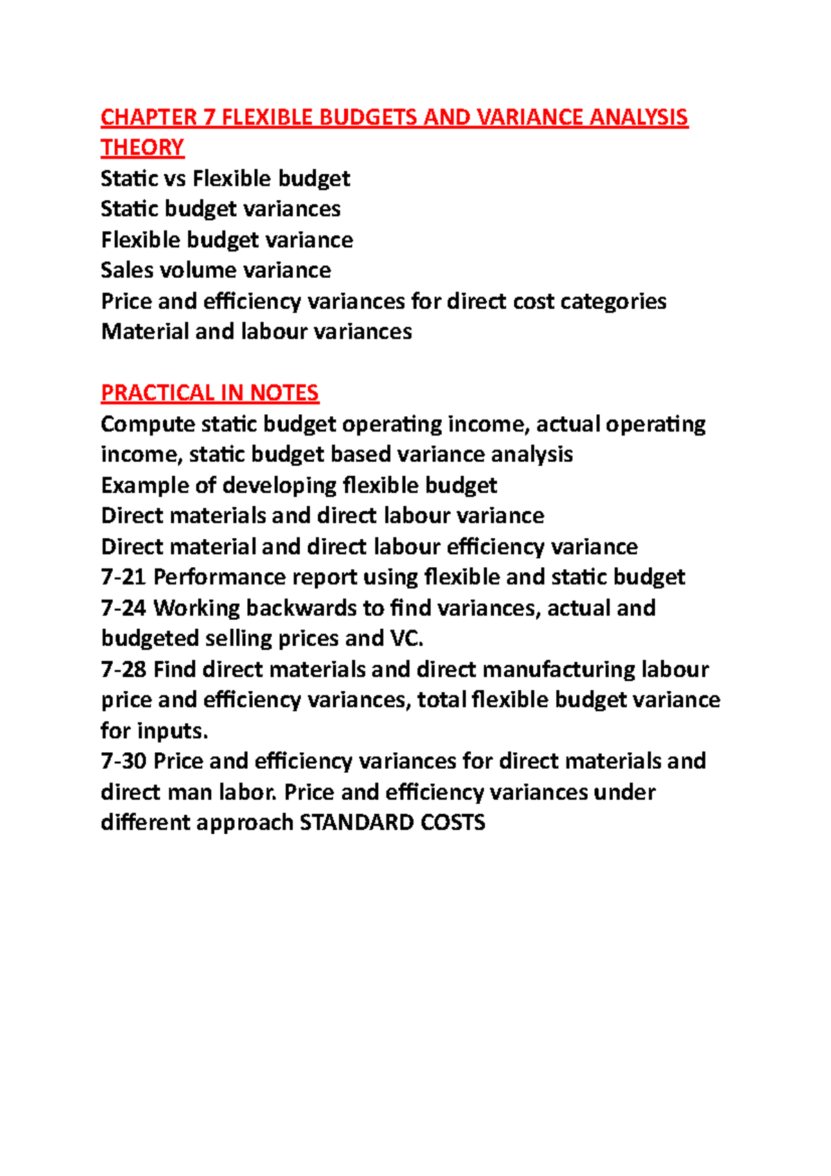 Week 8 Chapter 7 - Week 8 lecture notes - CHAPTER 7 FLEXIBLE BUDGETS ...