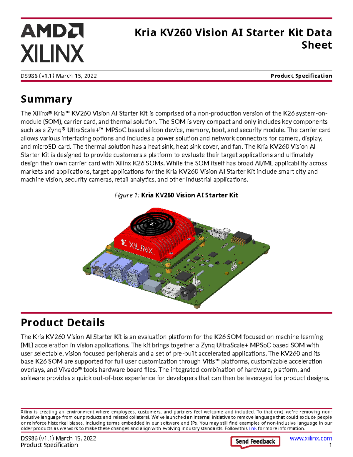 Ds986 kv260 starter kit - Summary The Xilinx® Kria™ KV260 Vision AI ...