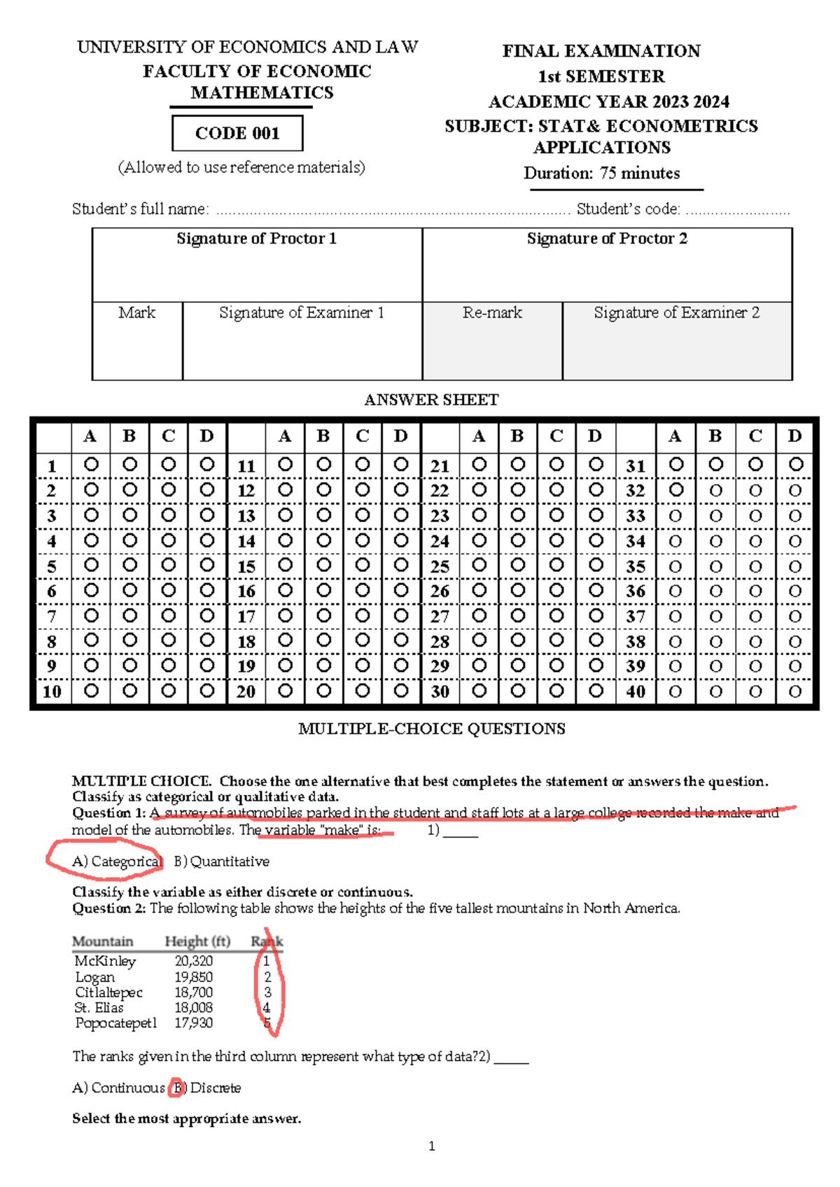 Stat&econometrics applications sample 2024 - UNIVERSITY OF ECONOMICS ...