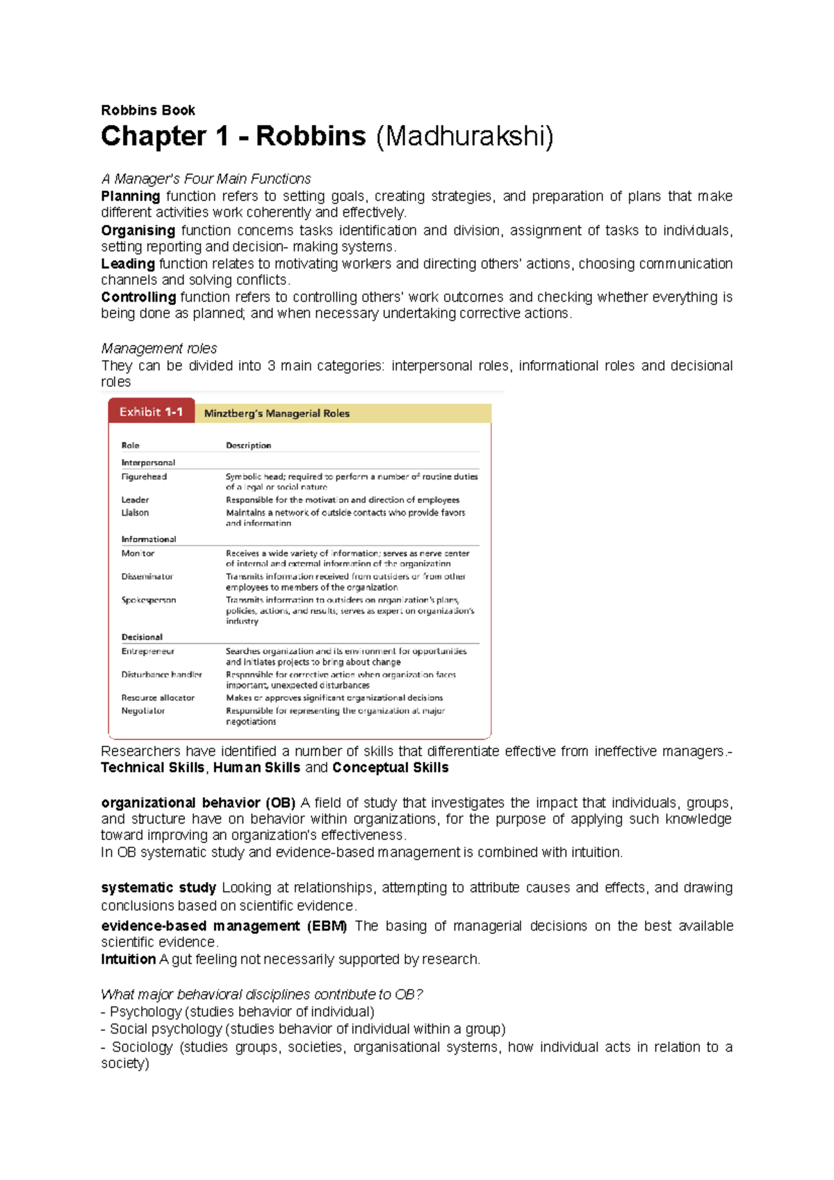 Mid term - Nice - Robbins Book Chapter 1 - Robbins (Madhurakshi) A ...