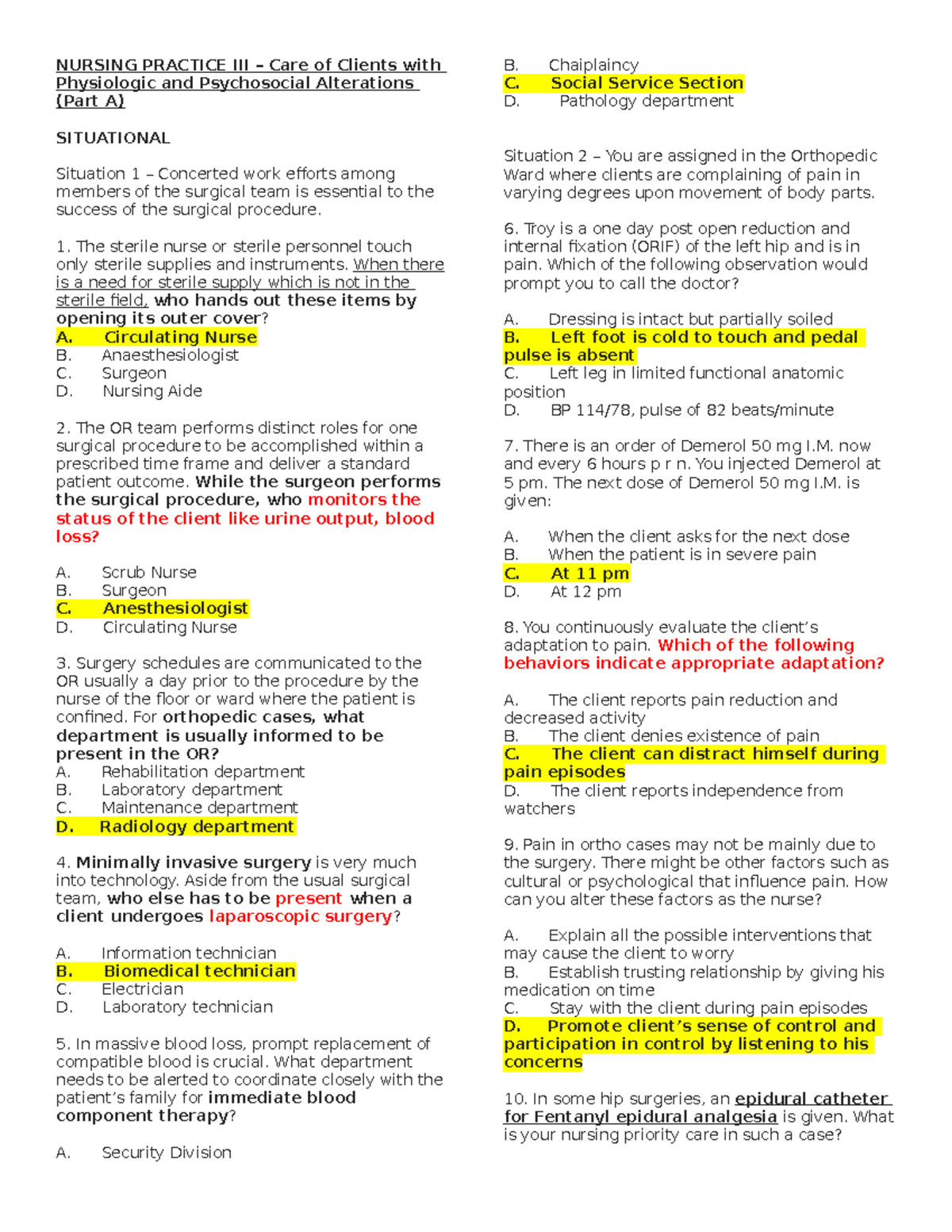 Nursing Practice III-NURSING - NURSING PRACTICE III – Care of Clients ...