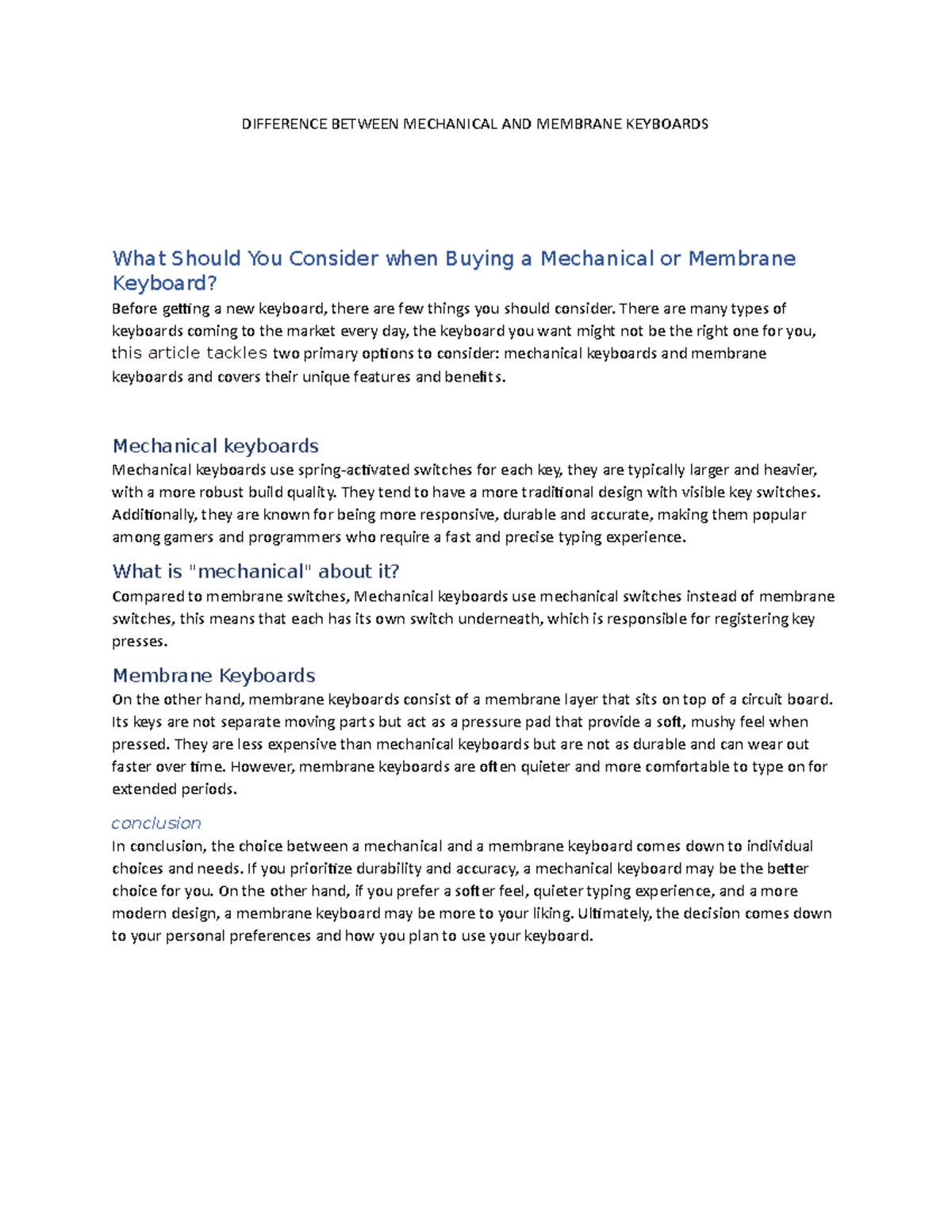 Types of keyboards article - DIFFERENCE BETWEEN MECHANICAL AND MEMBRANE ...