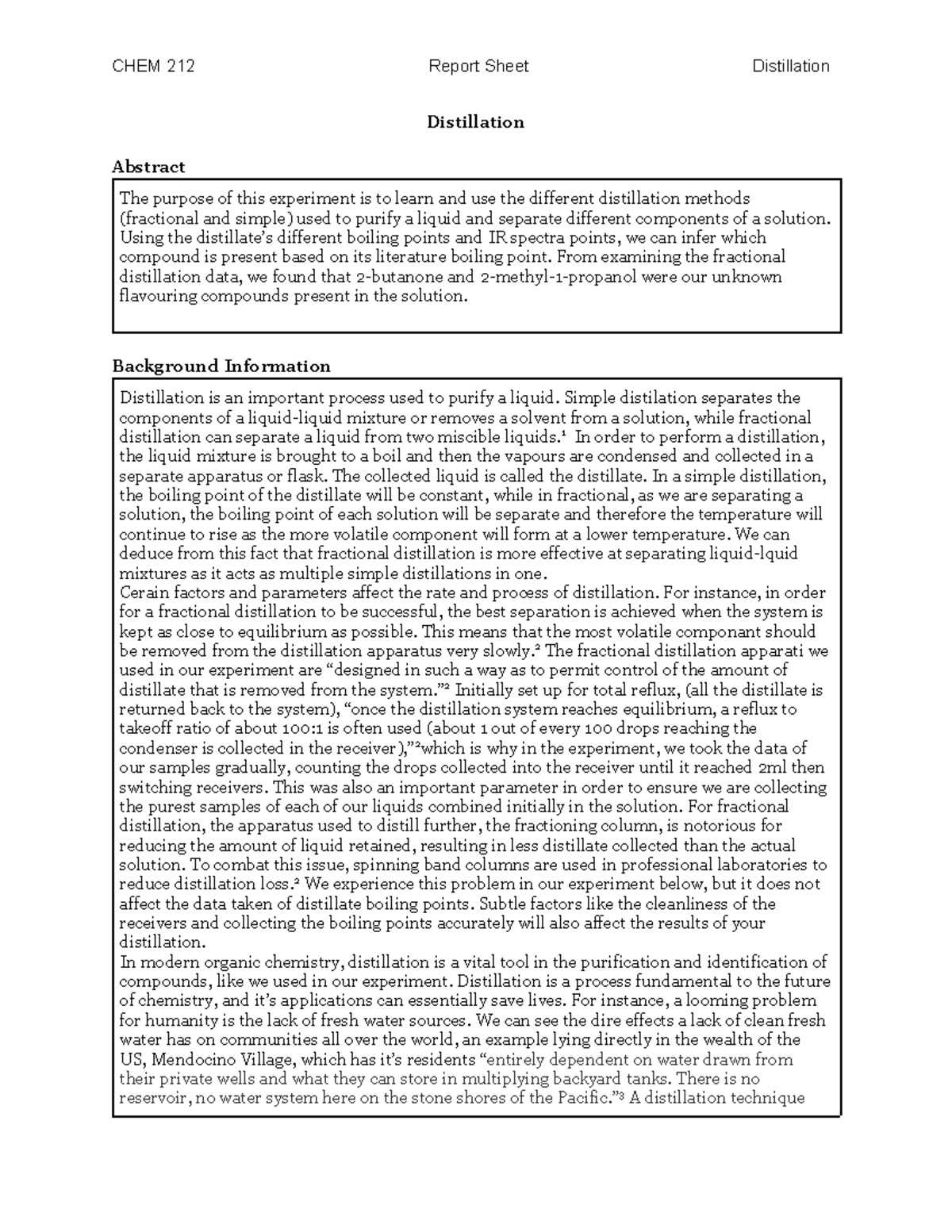 Distillation Lab Report McGill - Distillation Abstract The Purpose Of ...