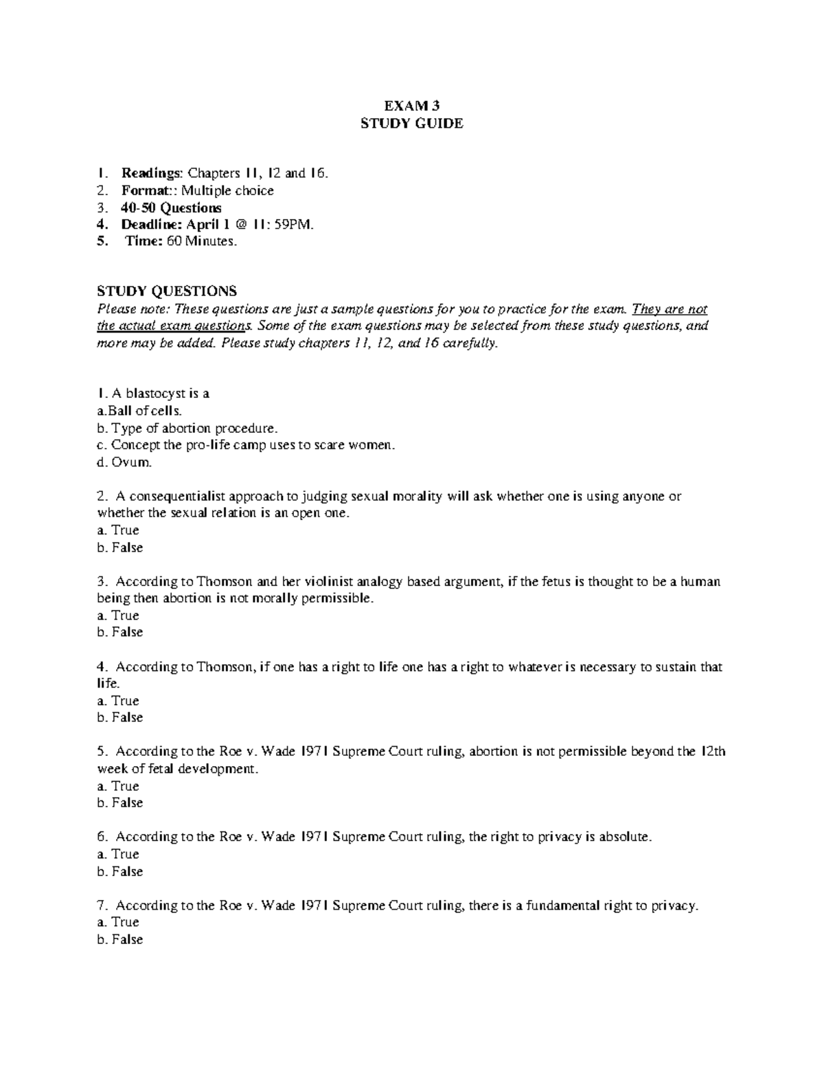 Exam 3 Study Guide - EXAM 3 STUDY GUIDE Readings: Chapters 11, 12 And ...