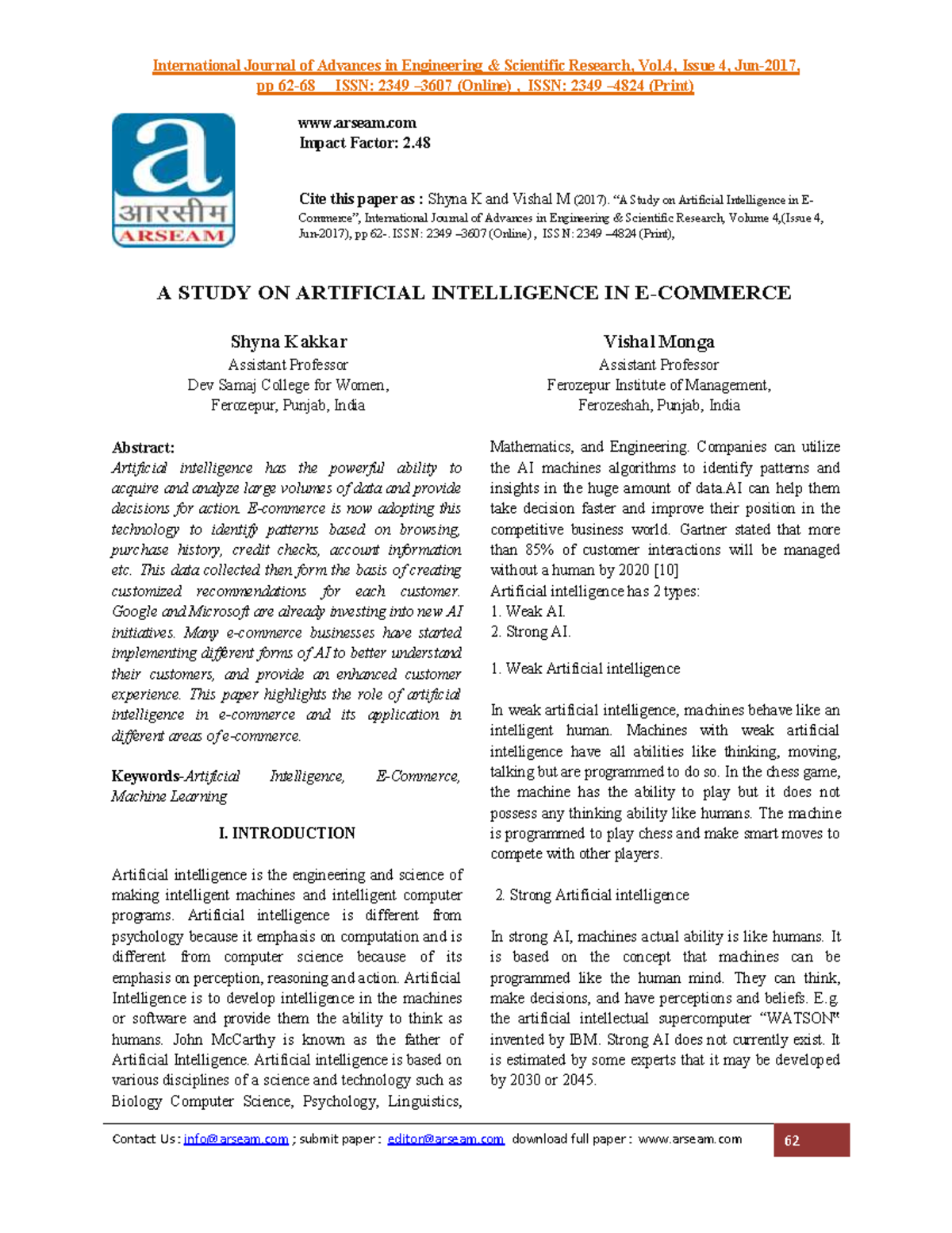 artificial intelligence in e commerce research paper