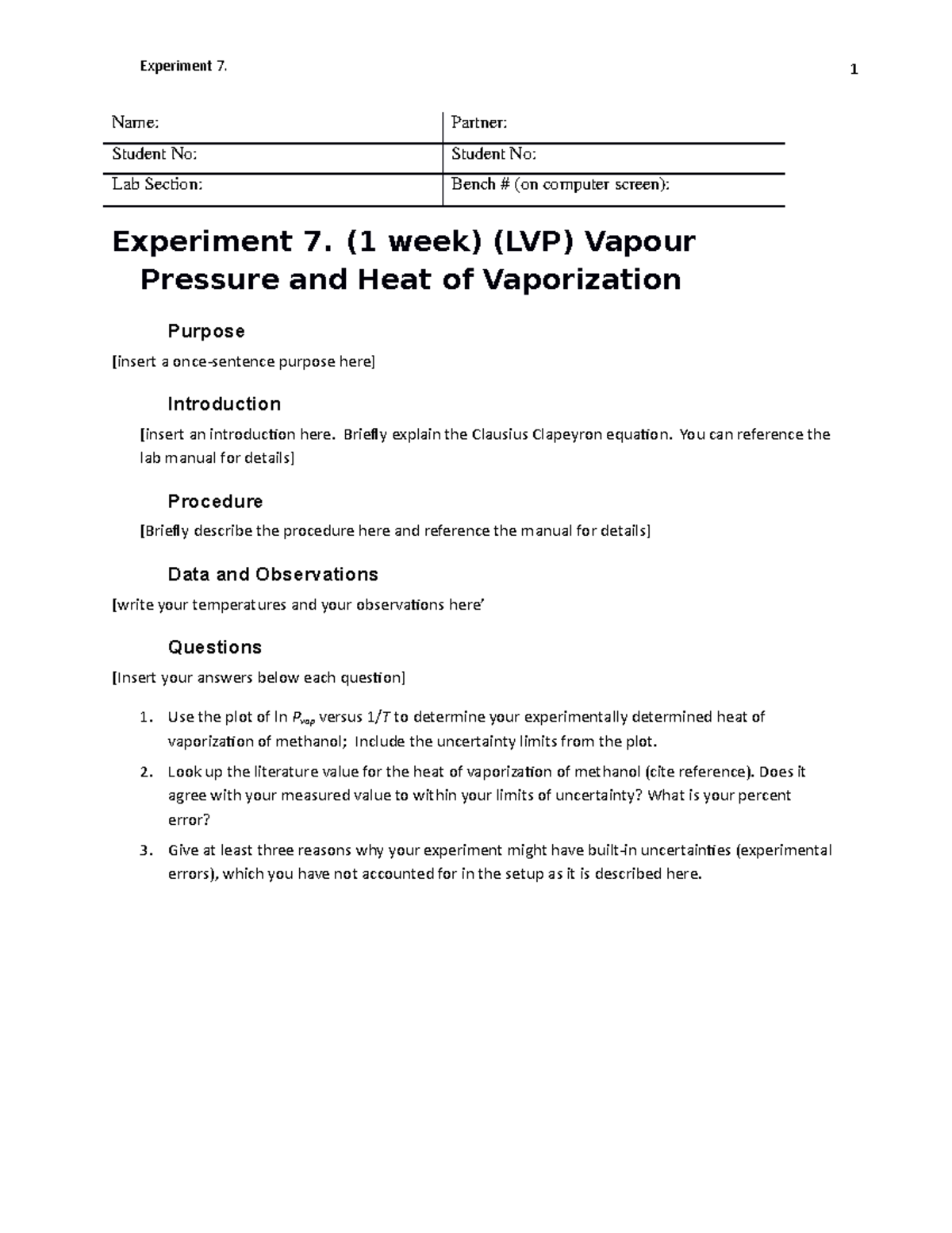 template-vapour-pressure-first-year-lab-experiment-7-name-partner