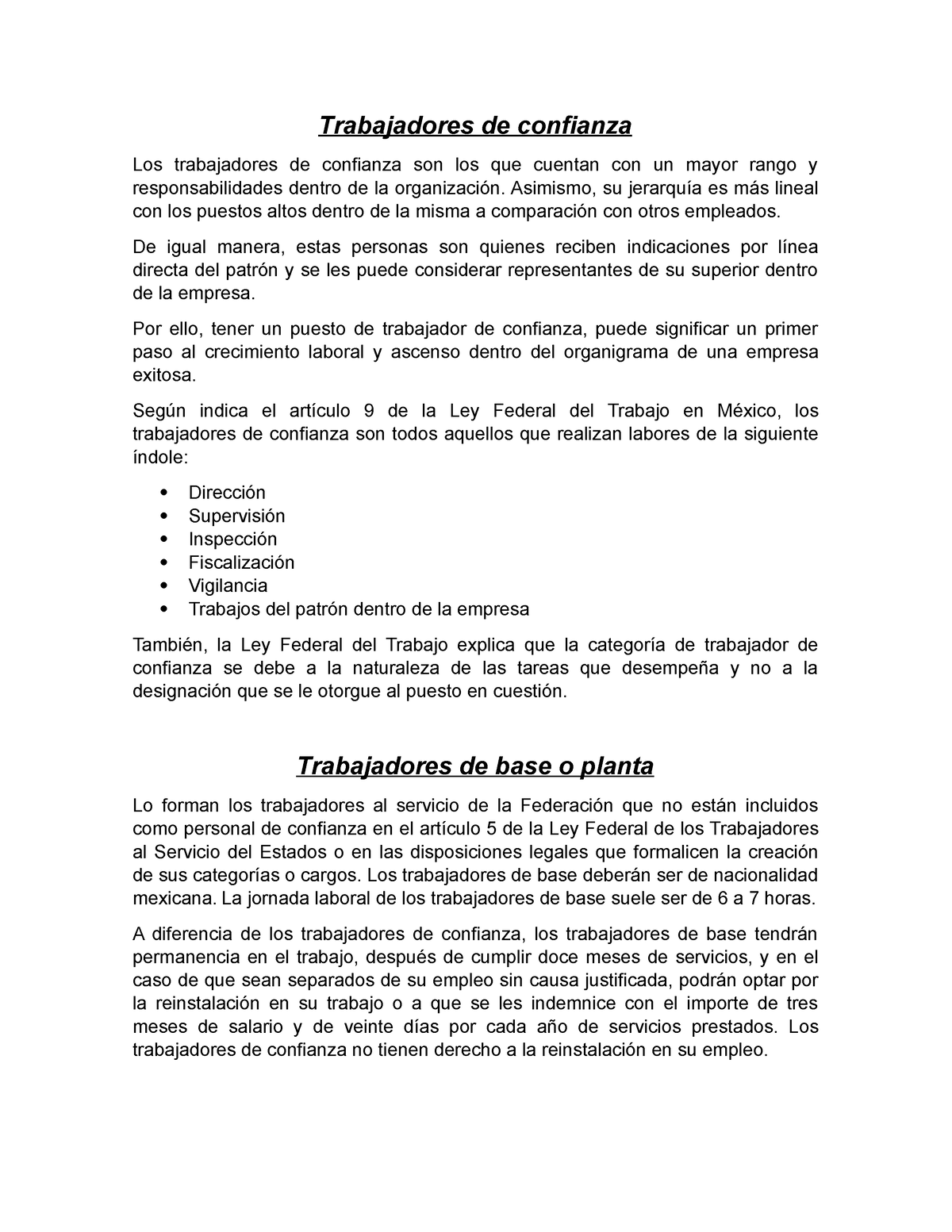 Trabajadores De Confianza Y Base Trabajadores De Confianza Los Trabajadores De Confianza Son 4036