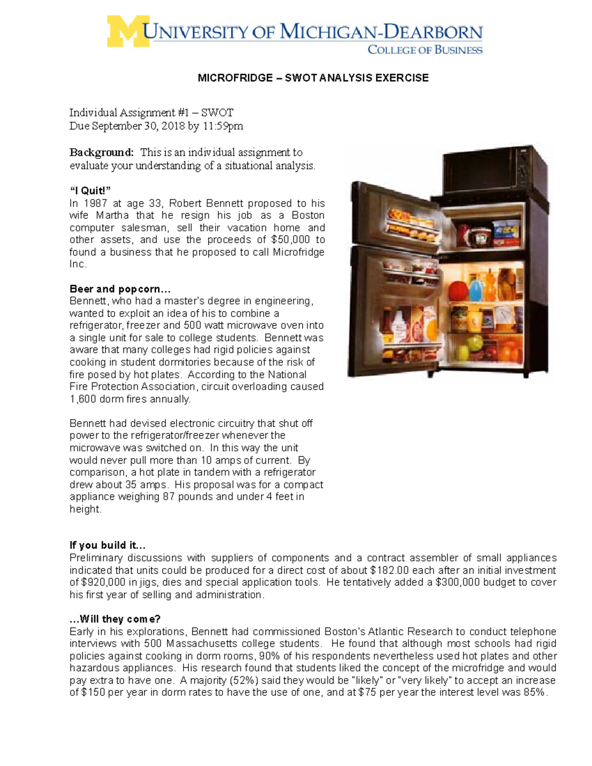 Micro Fridge SWOT HW1 - stuff - MICROFRIDGE – SWOT ANALYSIS EXERCISE ...