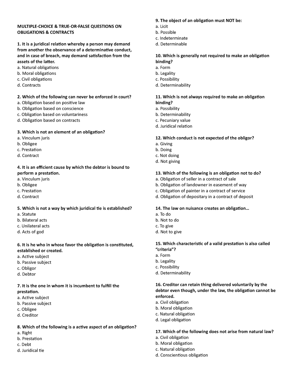 Oblicon-QUIZ - Quiz review - MULTIPLE-CHOICE & TRUE-OR-FALSE QUESTIONS ...