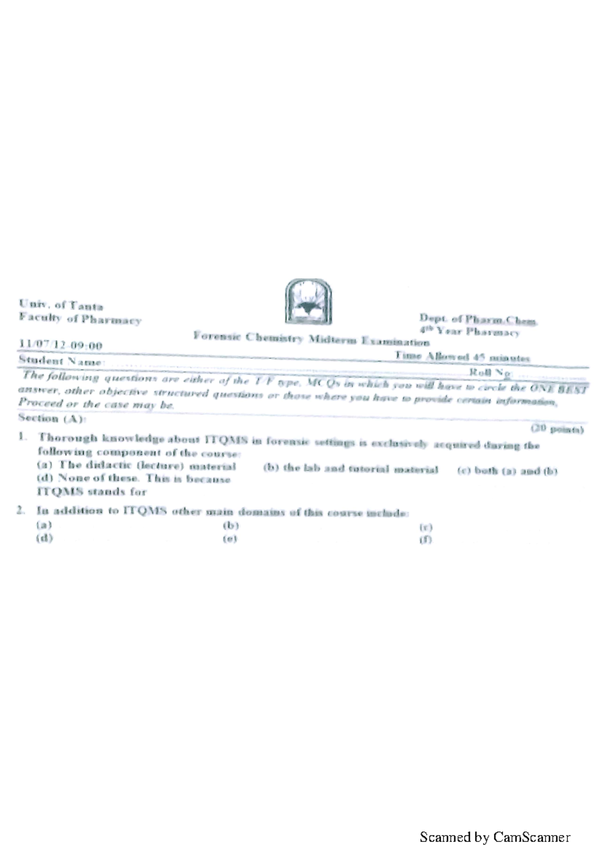 Coolection of questions in forensic chemistry Forensic Chemistry