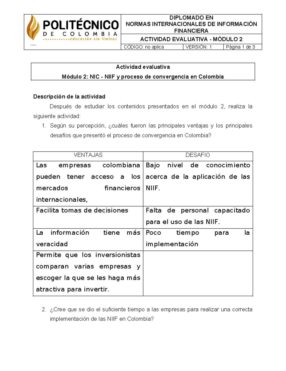 Actividad - NIIF - niff - Actividad evaluativa Módulo 2: NIC - NIIF y ...