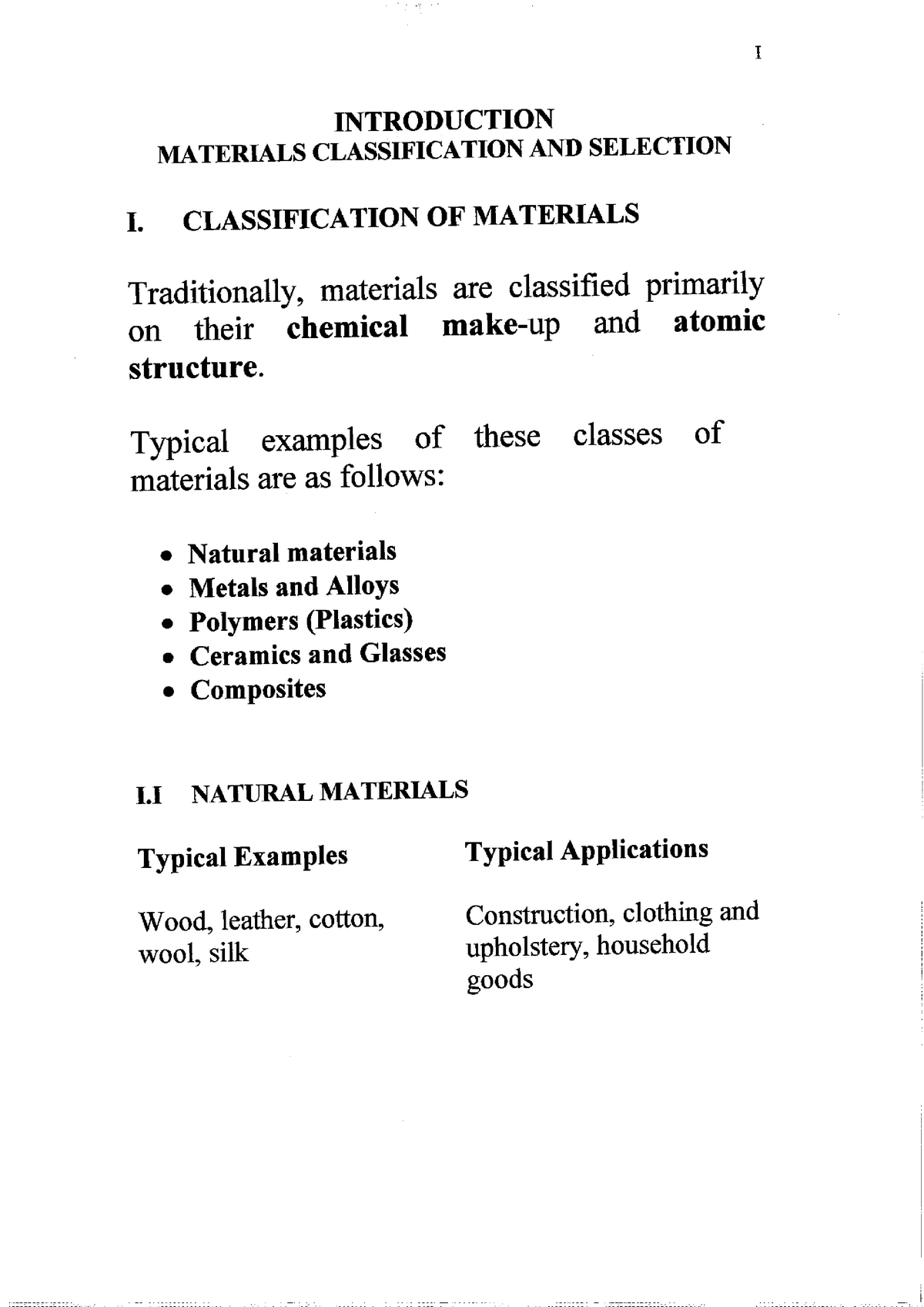 Introduction To Materials - INTRODUCTION MATERIALS CLASSIFICATION AND ...