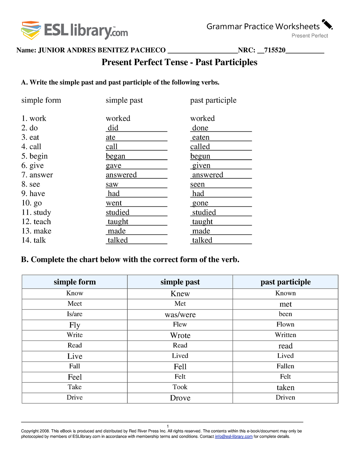 Present-Perfect trabajo final Junior Benitez - Present Perfect 1 ...