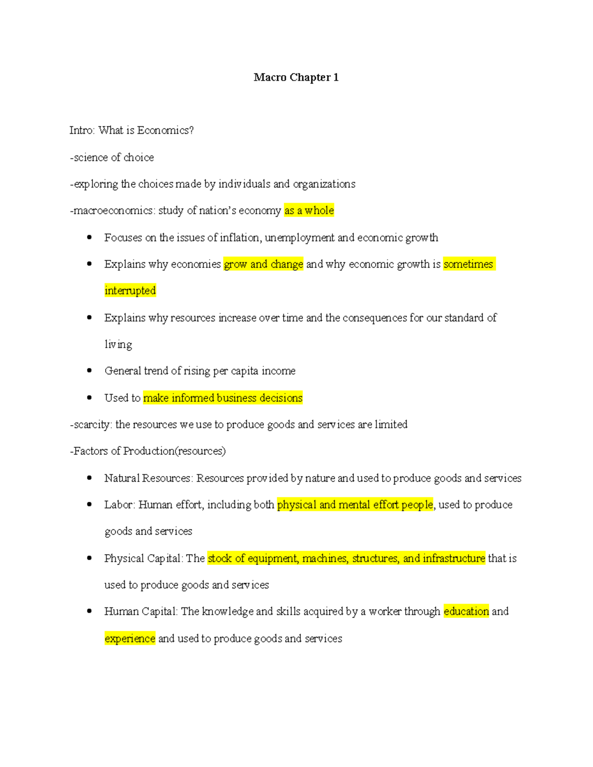 Macroeconomics CH1 Notes - MACROECONOMICS CHAPTER 1: Limits, alternatives,  and choices Economics is - Studocu