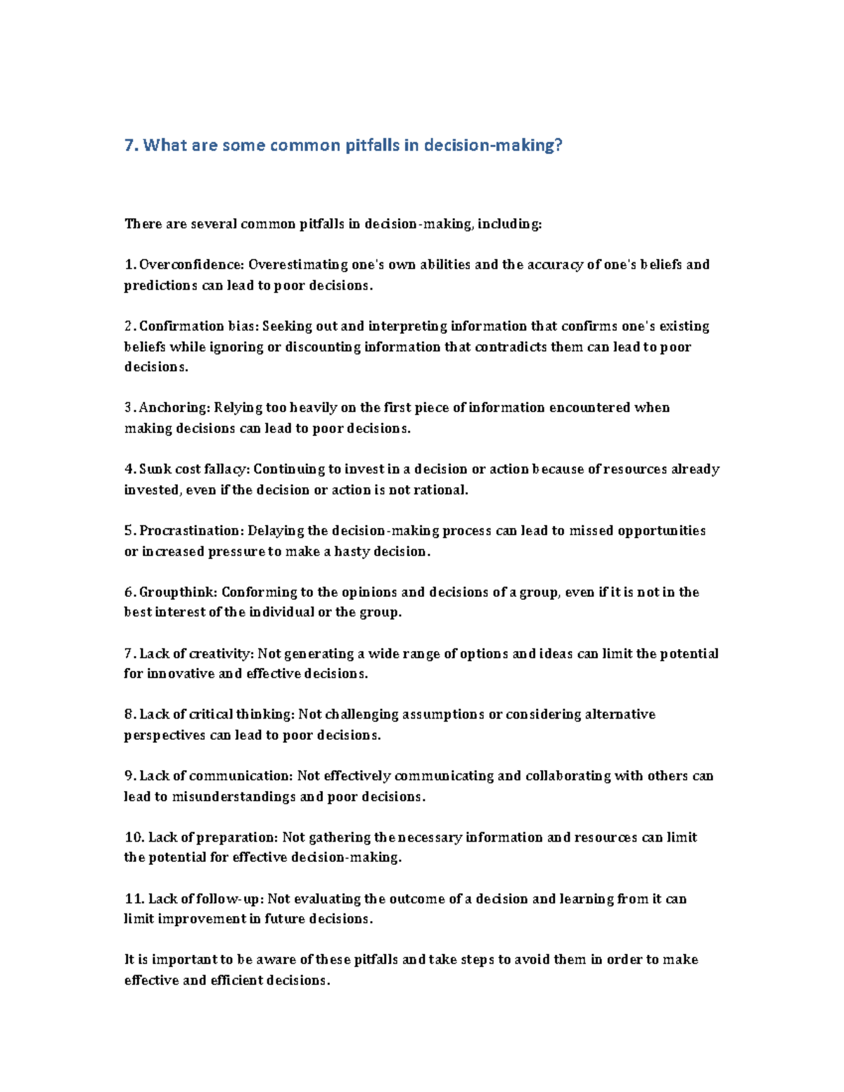 Decision Making 2 7 What Are Some Common Pitfalls In Decision Making