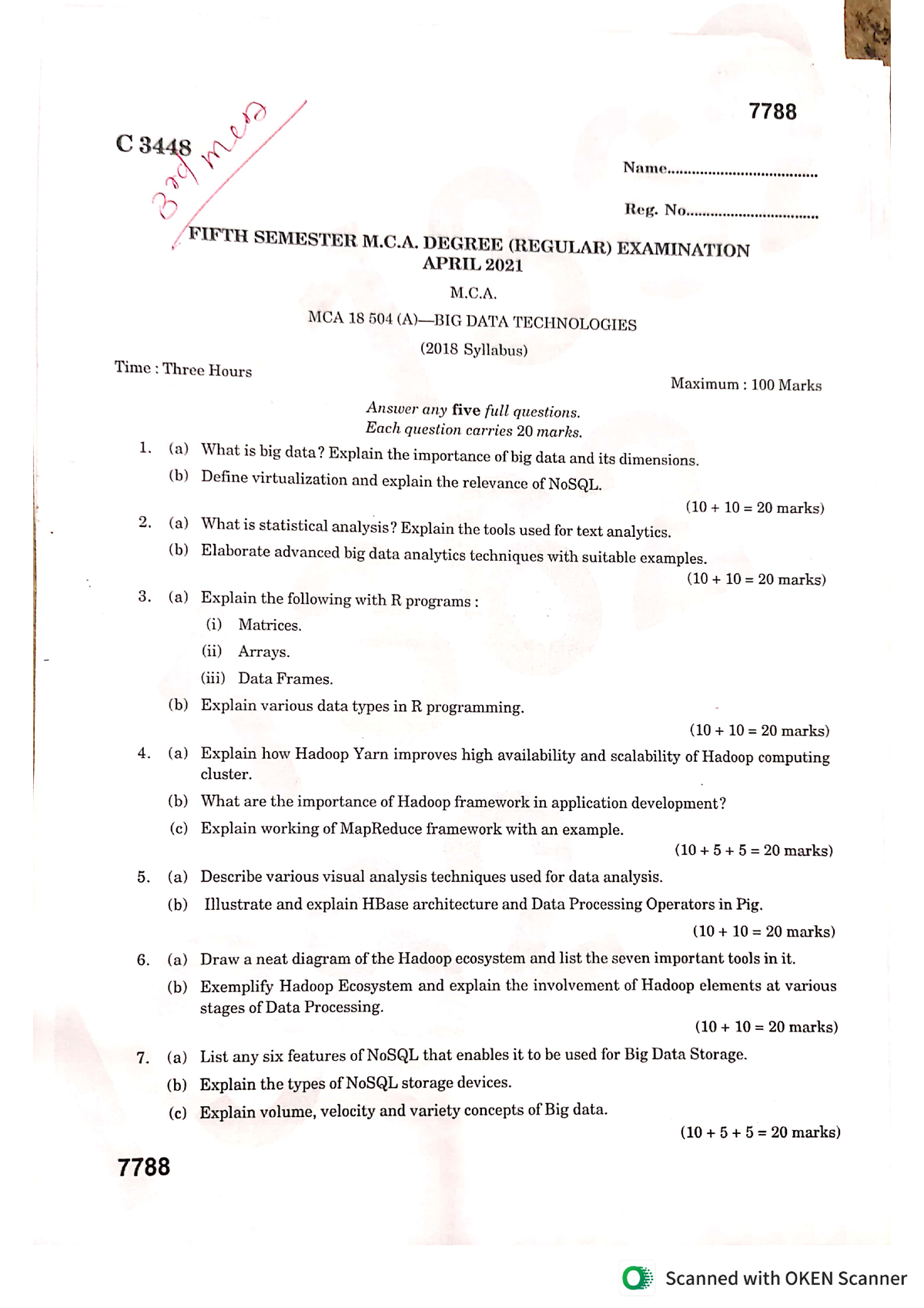 Question Paper 3RD SEM - Master of Computer Application - Studocu