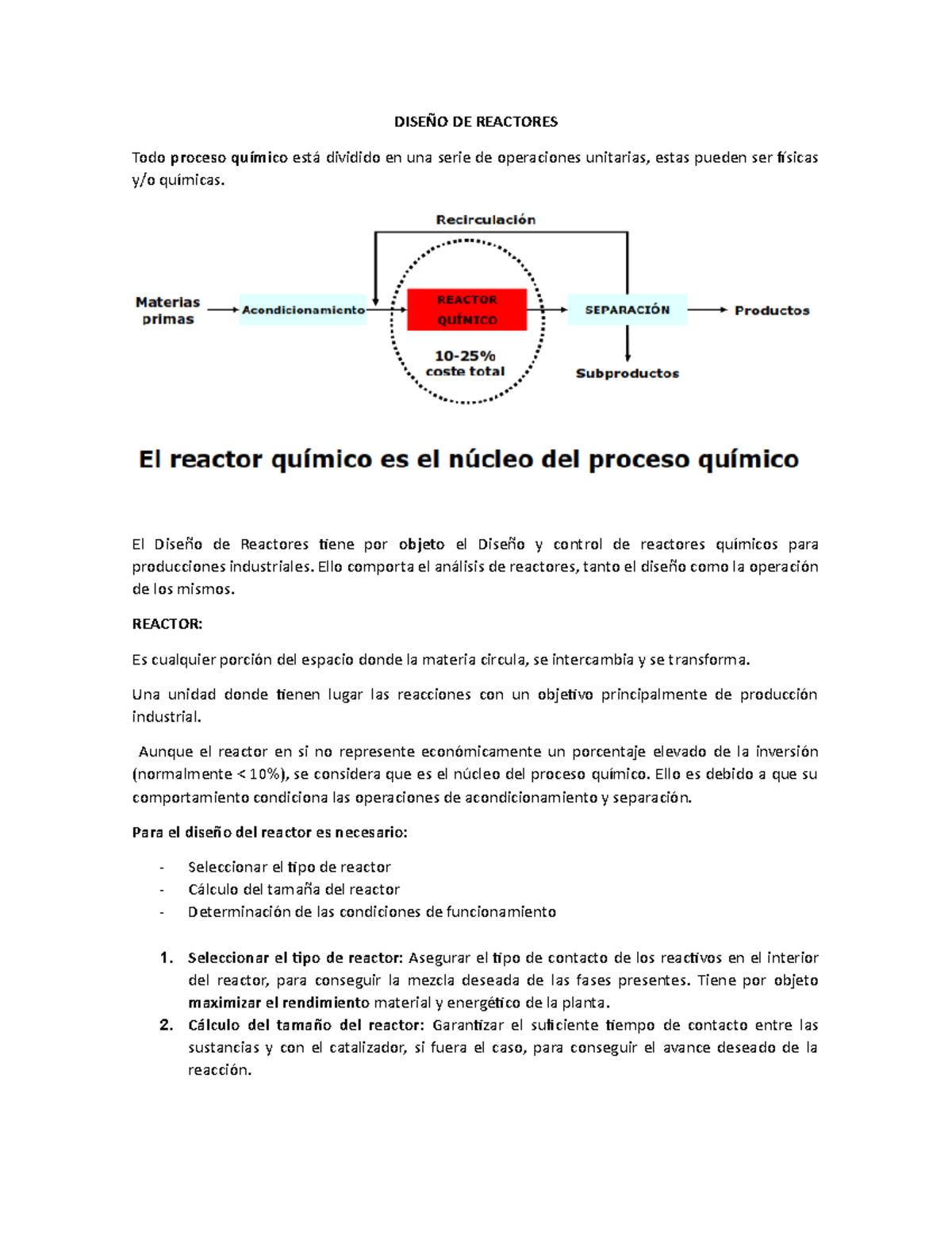 Resumen Diseño DE Reactores - DISEÑO DE REACTORES Todo Proceso Químico ...