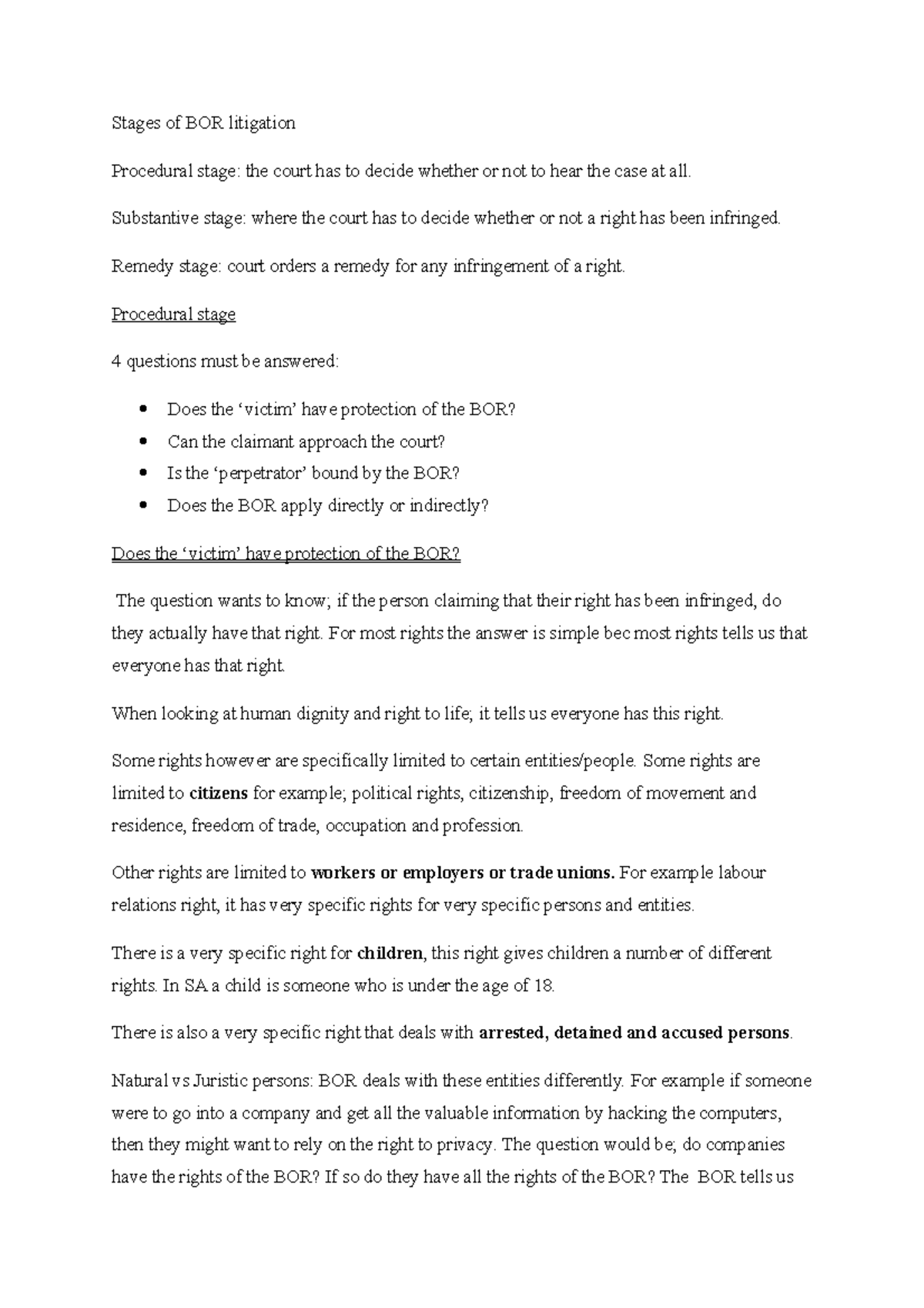 Stages of BOR litigation - CON 202 - UWC - Studocu