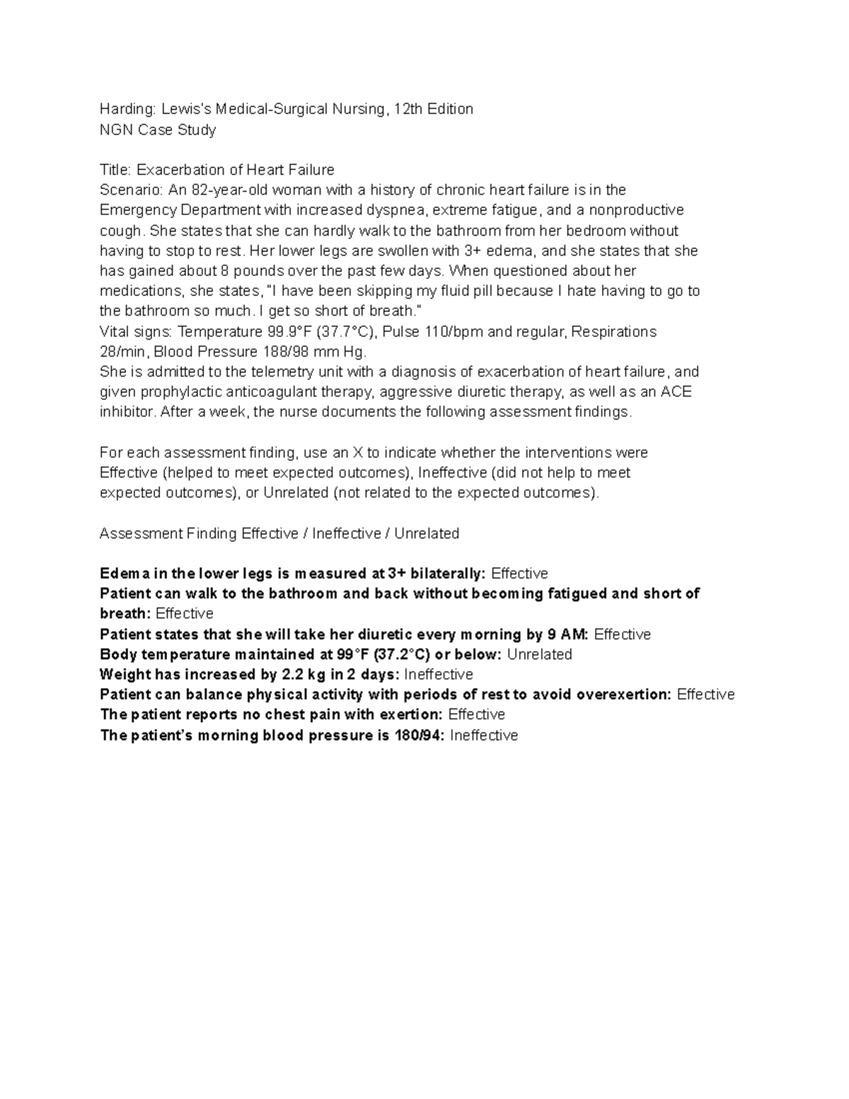 HF - case study - Harding: Lewis’s Medical-Surgical Nursing, 12th ...