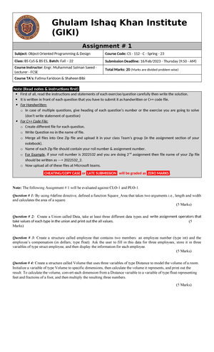 Mid Exam CS311 - read - Section I Question No 1. Answer the following ...