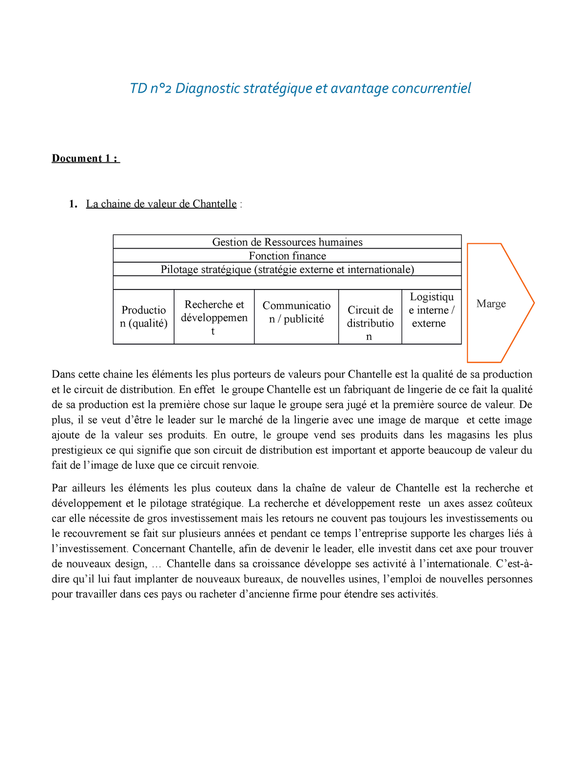 TD2 - TD2 - TD N°2 Diagnostic Stratégique Et Avantage Concurrentiel ...