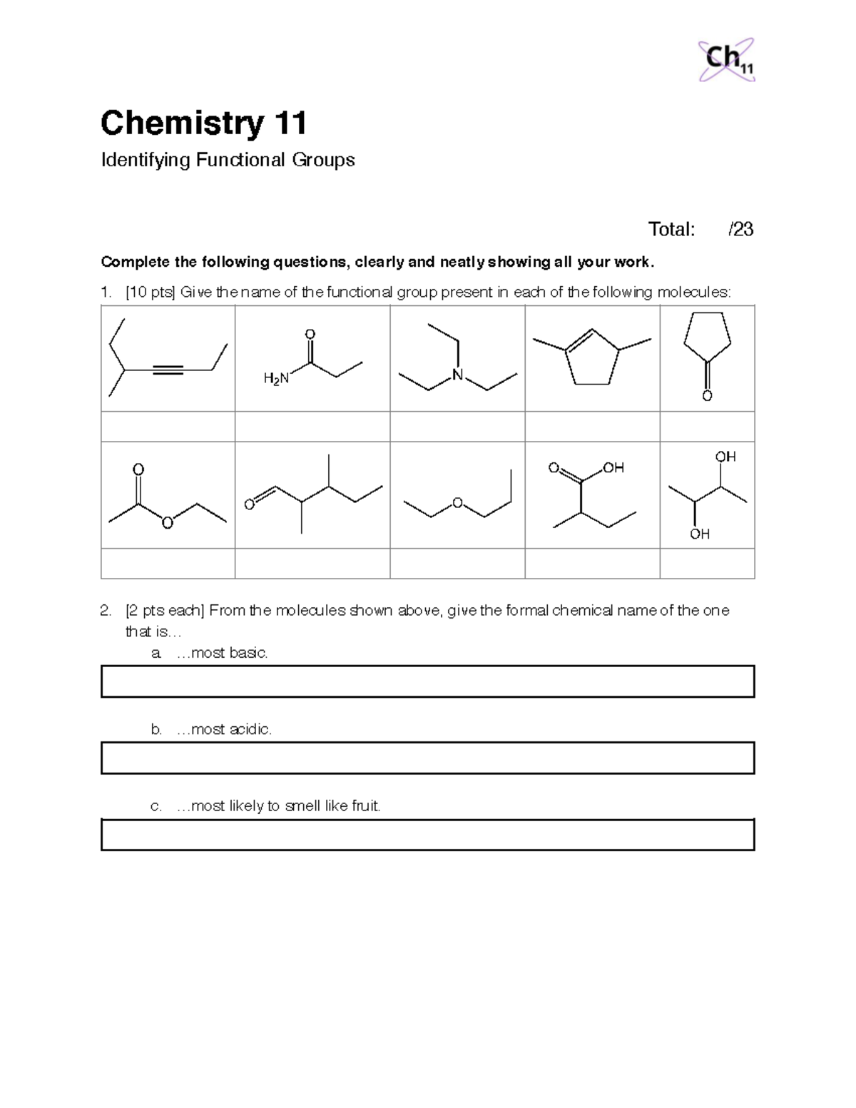 Identifying Functional Groups Assignment - Chemistry 1 1 Identifying ...