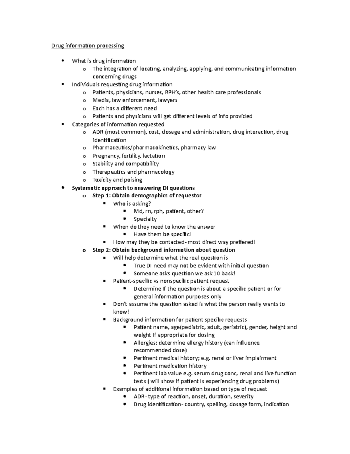 Drug lit exam 1 - drug lit exam 1 notes - Drug information processing ...