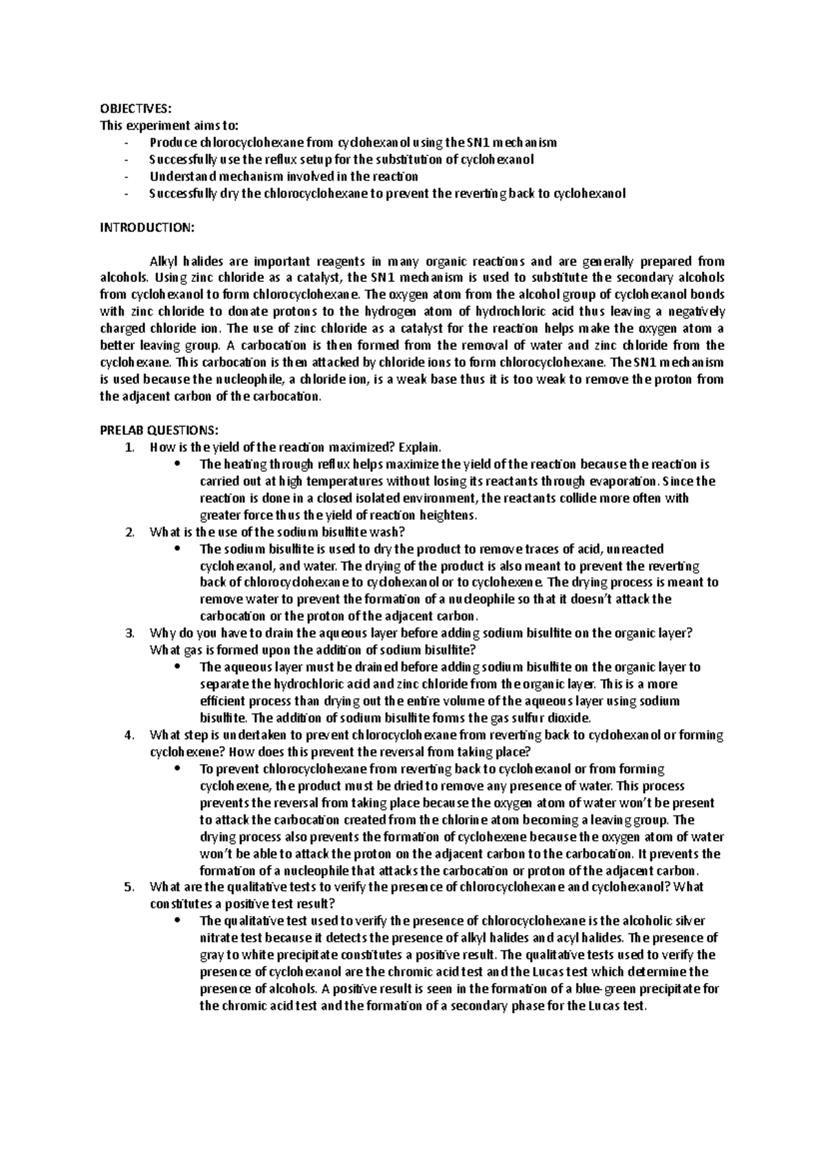 345528511 Exp 7 Preparation Of Chlorocyclohexane - Objectives: This 