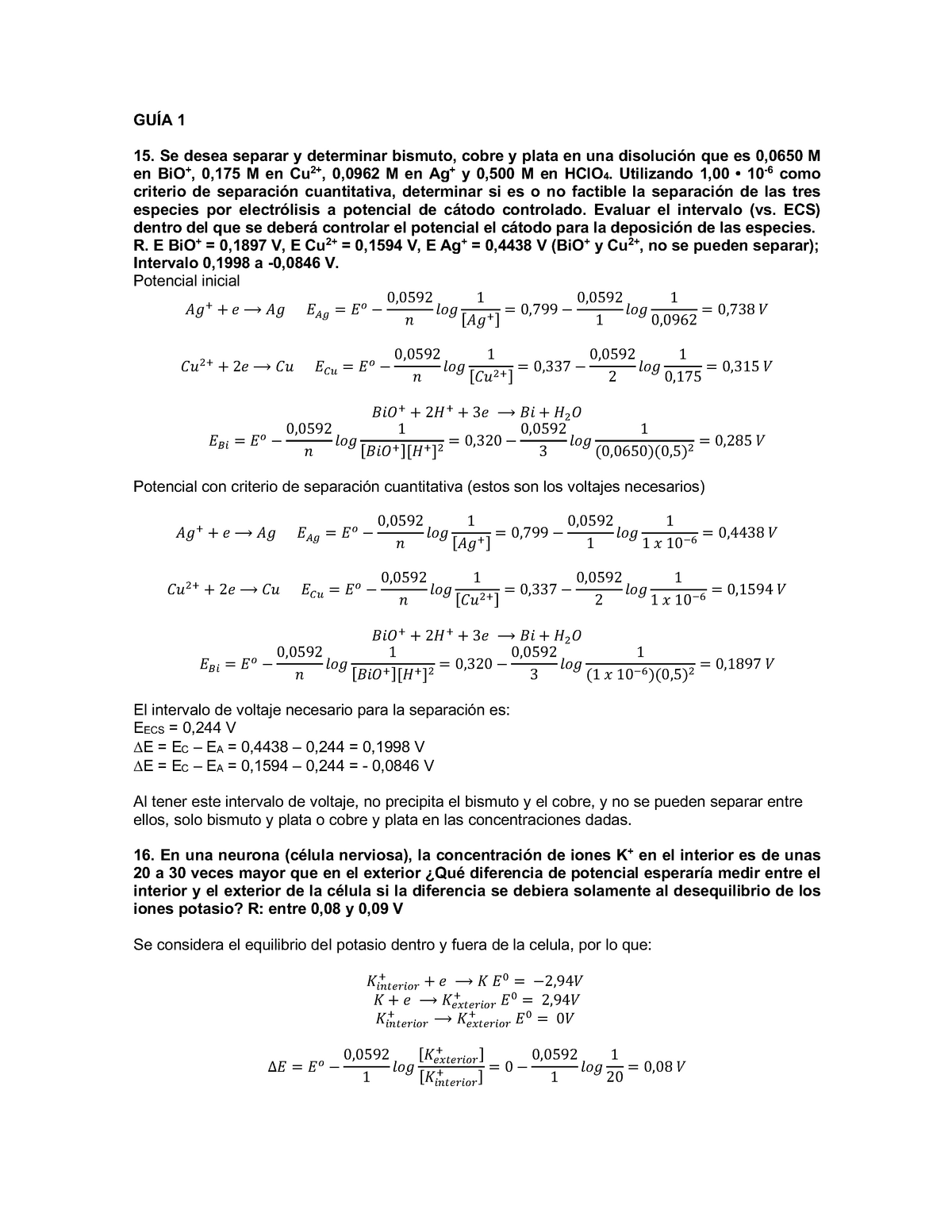 Ejercicios Resueltos Química Analítica GuÍa 1 15 Se Desea Separar Y Determinar Bismuto Cobre 4752