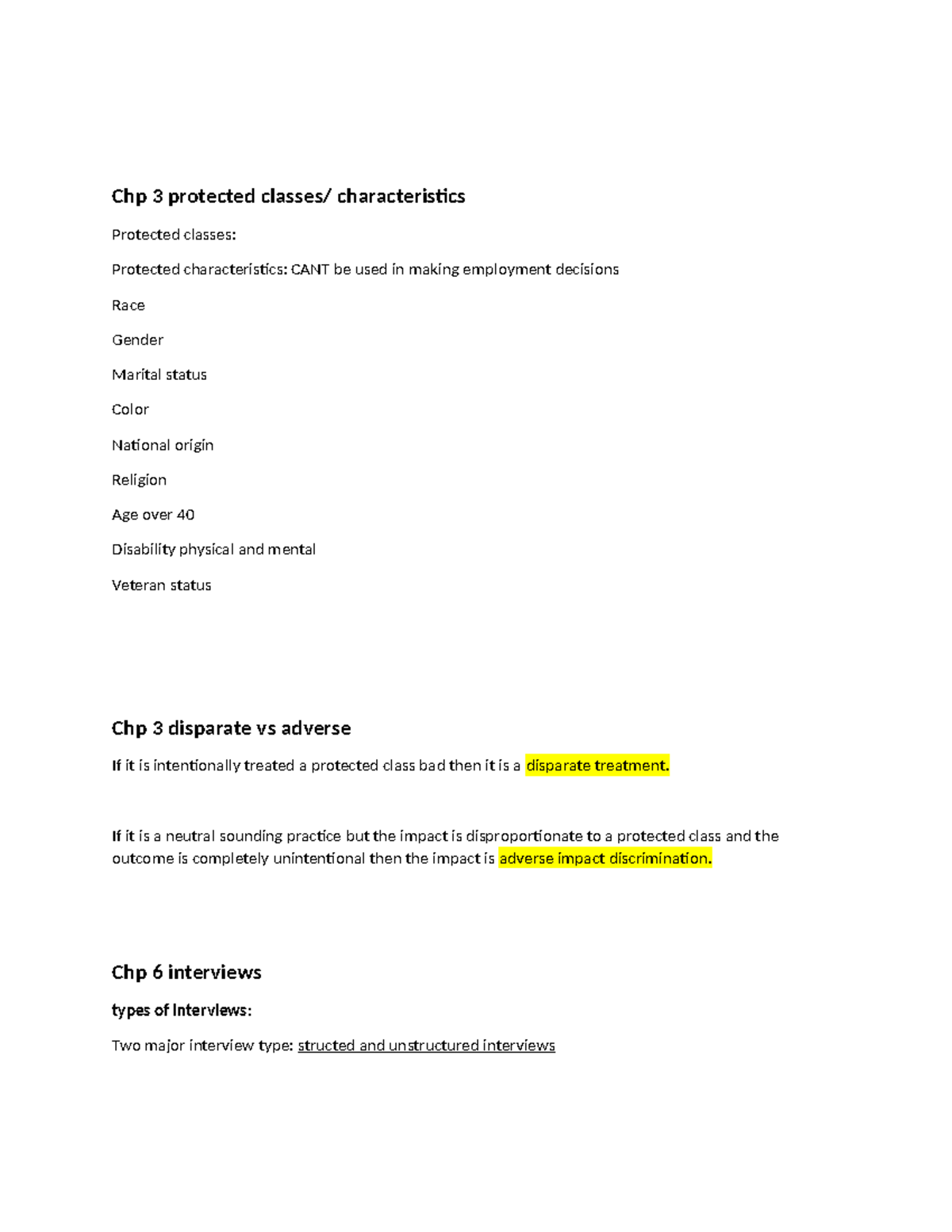 C202 notes - c202 - Chp 3 protected classes/ characteristics Protected ...