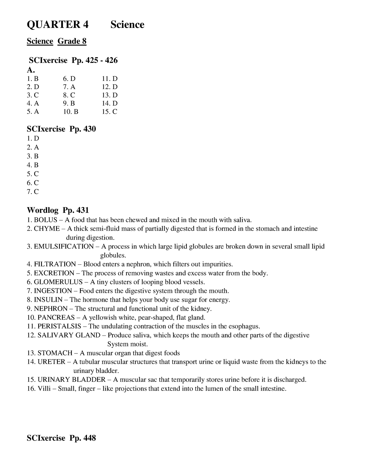 Arpan 8 set 1 Quarter 4 QUARTER 4 Science Science Grade 8 SCIxercise