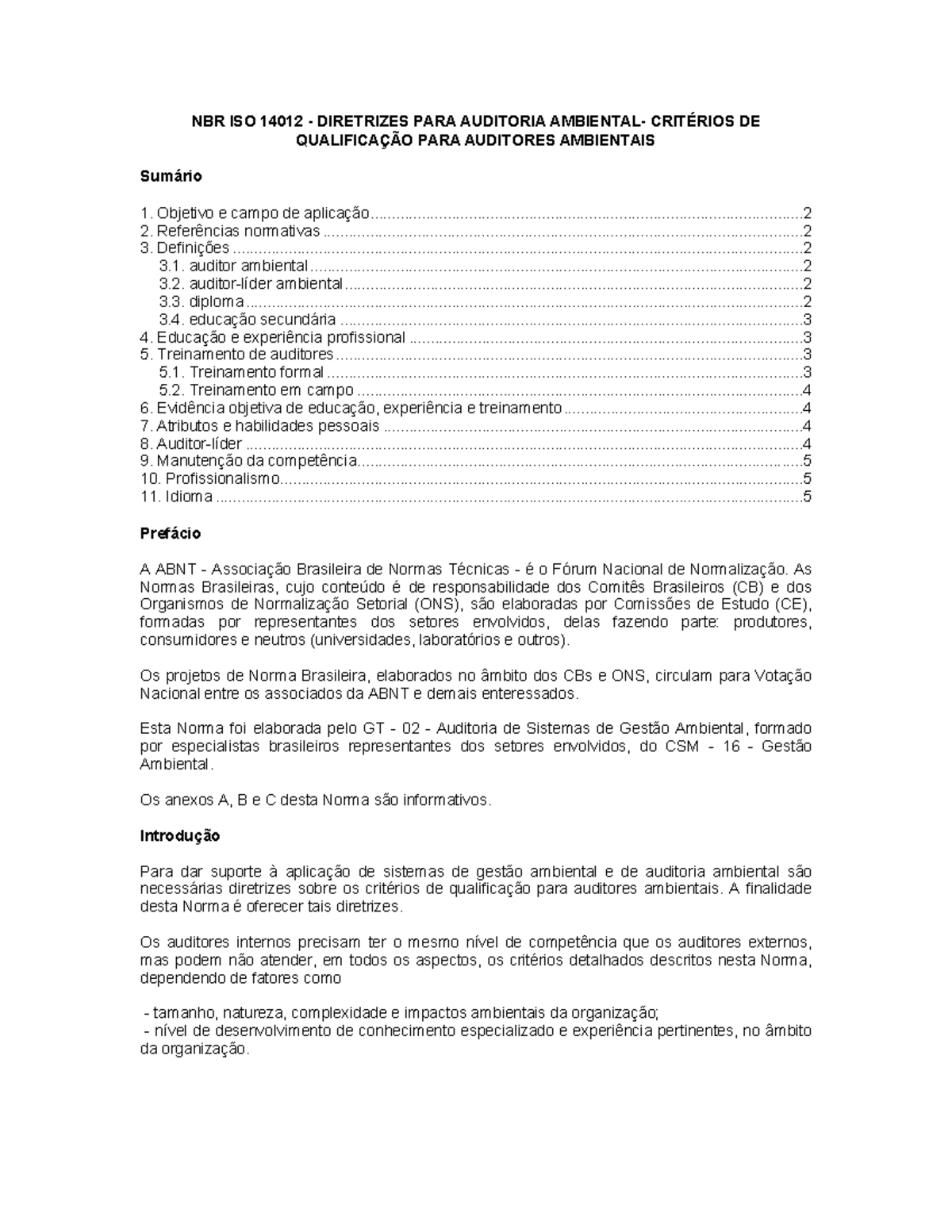 NBR 14012 - Diretrizes PARA Auditoria Ambiental- Critérios DE - NBR ISO ...
